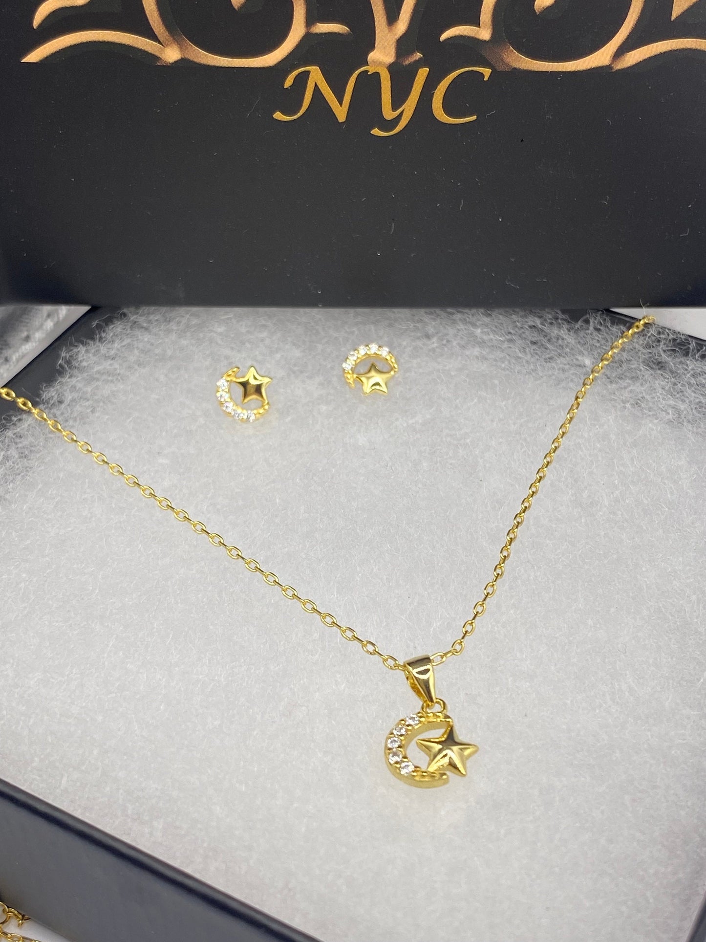 Vintage Islam Muslim moon and star amulet earring necklace set 925 sterling silver