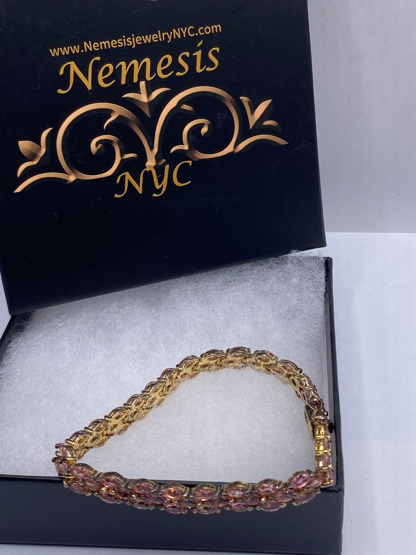 Vintage Handmade Red Tourmaline 925 Sterling Silver Tennis Bracelet