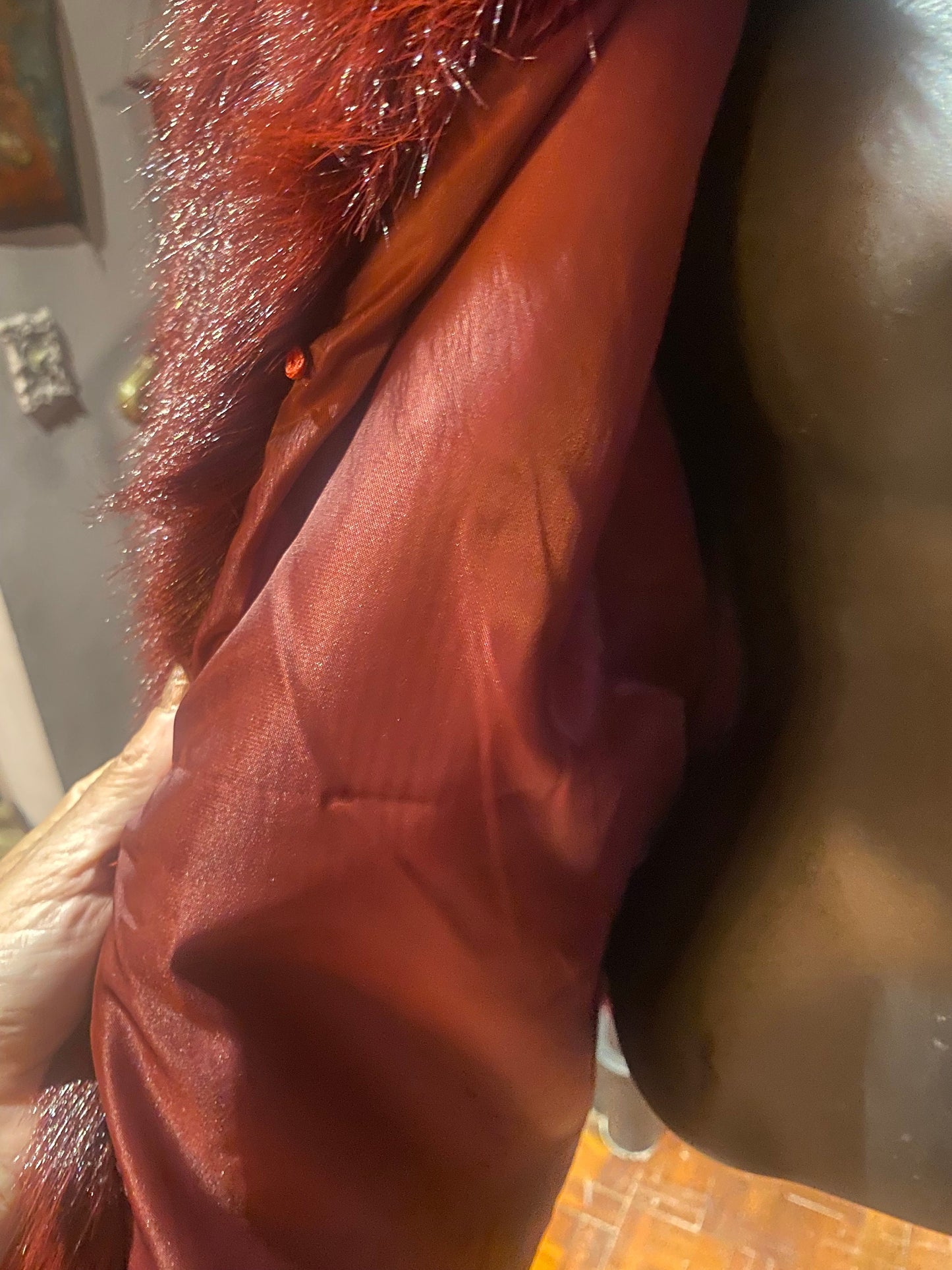 Vintage Style Boho Antique Burgundy Colored Faux Mink Fur Stole Wrap Coat