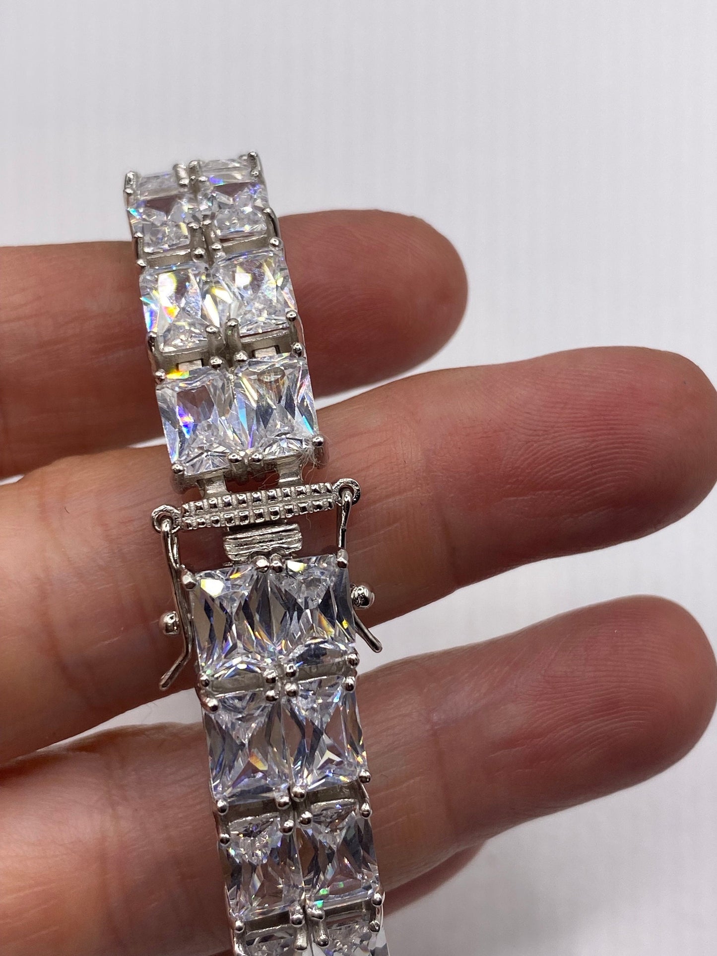 Vintage Cubic Zirconia Bracelet Sterling Silver Tennis