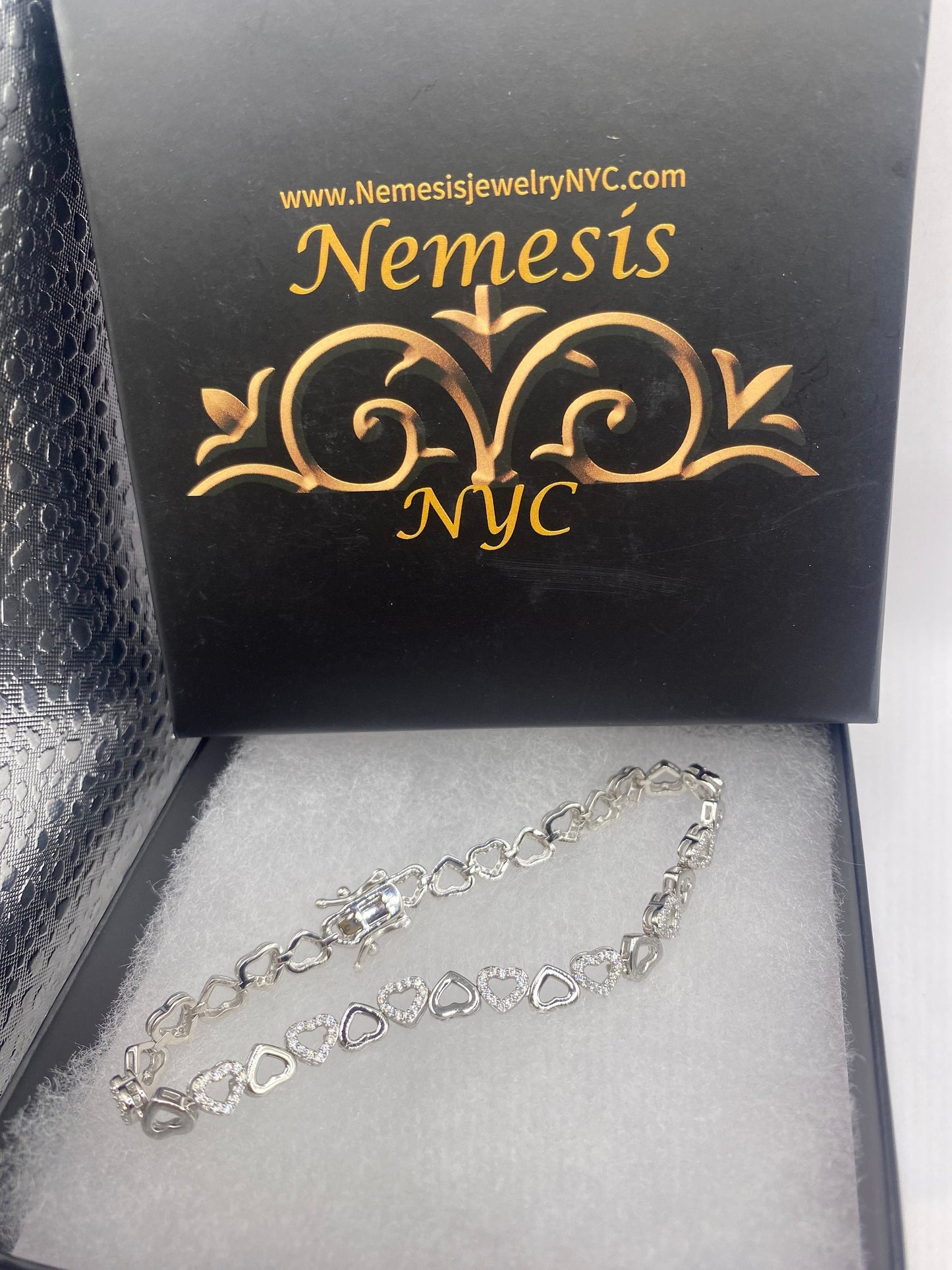 Vintage Heart White Sapphire 925 Sterling Silver Tennis Bracelet