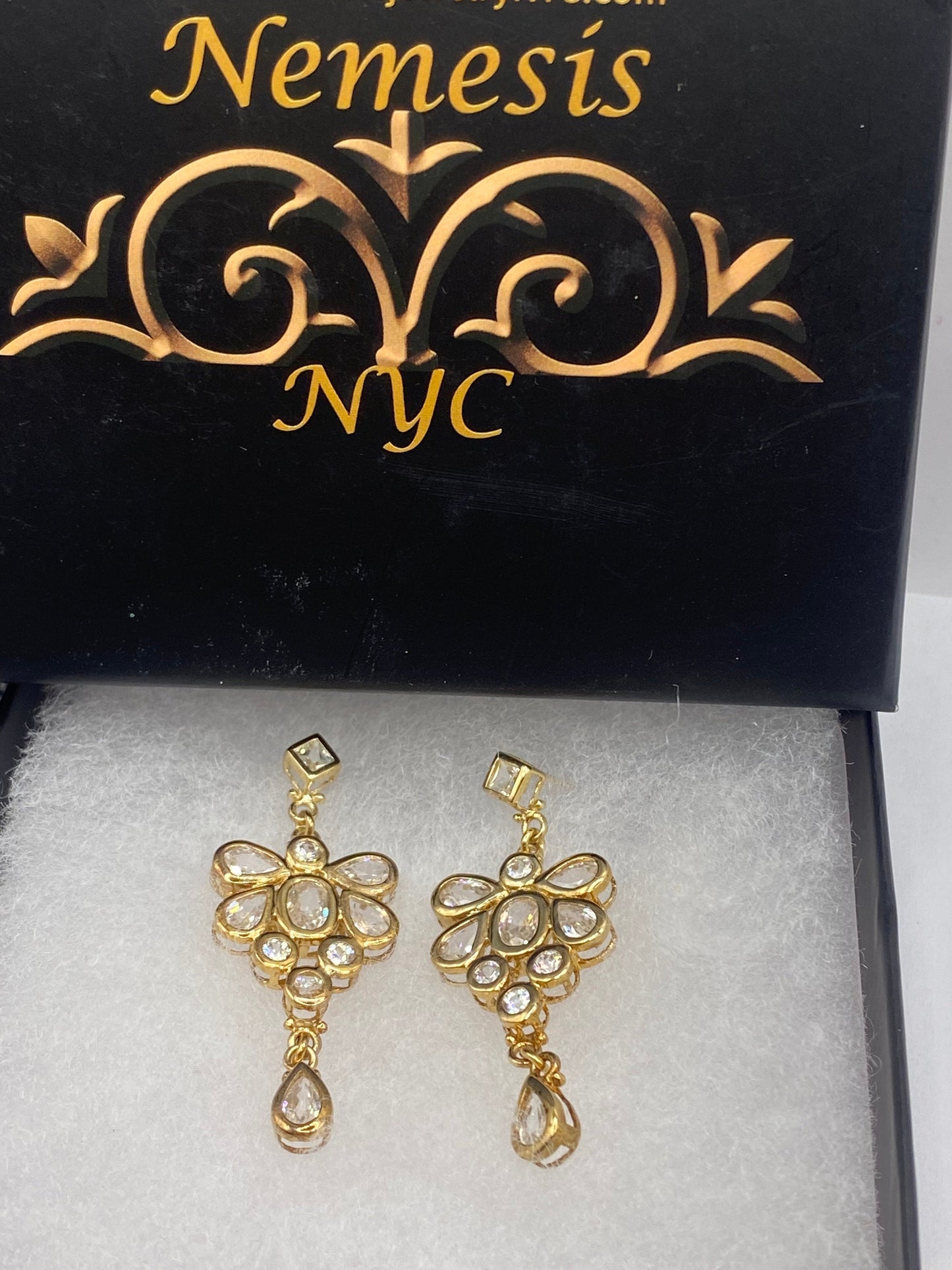 Vintage Clear Quartz Golden 925 Sterling Silver Dangle Chandelier Earrings