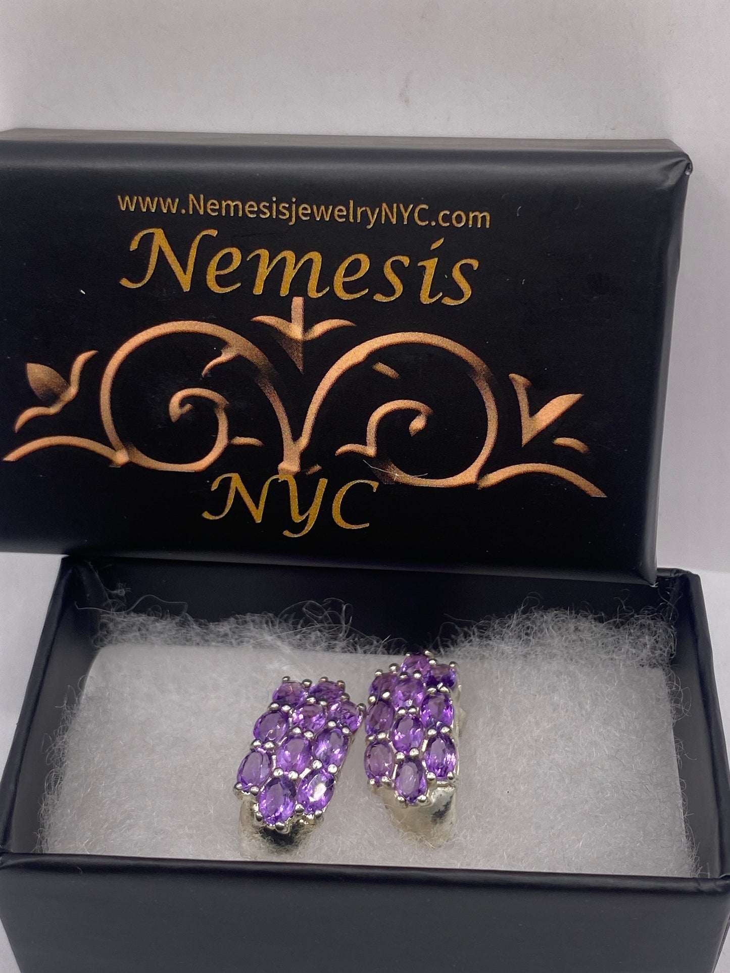Vintage Amethyst Earrings 925 Sterling Silver Purple Stud Dangle
