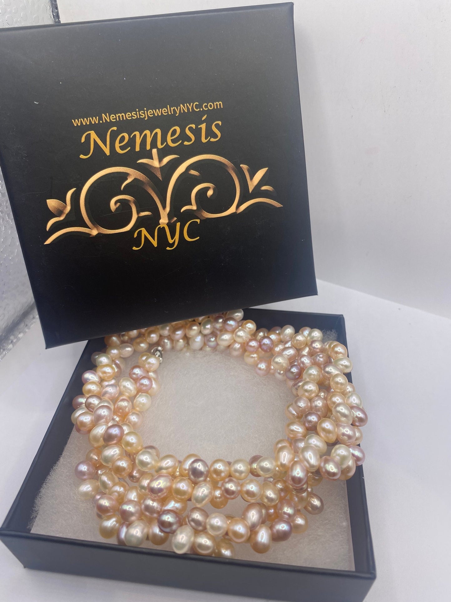 Vintage Cream Pink Pearl Double 20 in Necklace