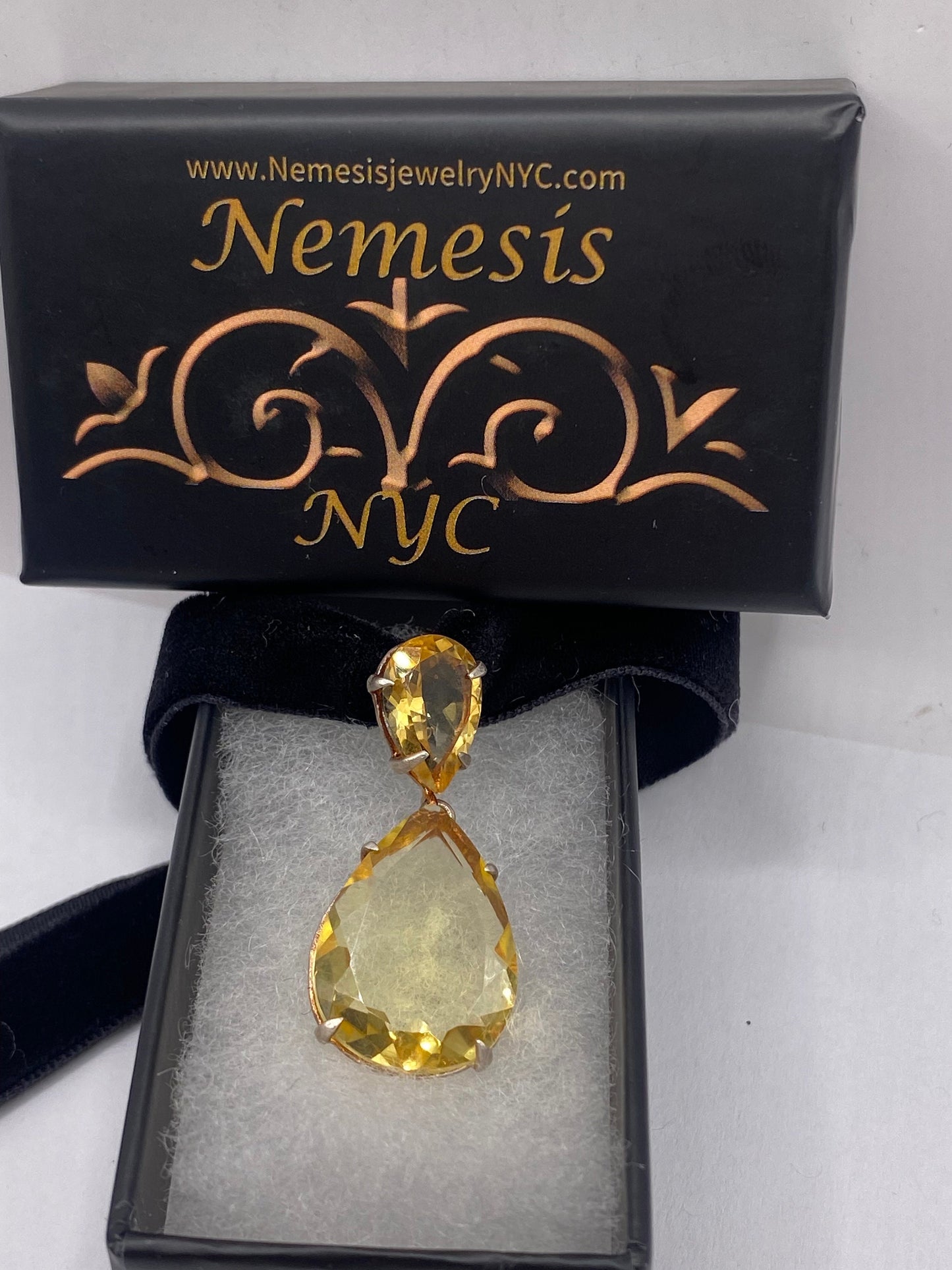 Vintage Golden Citrine Pendant 925 Sterling Silver Choker Necklace