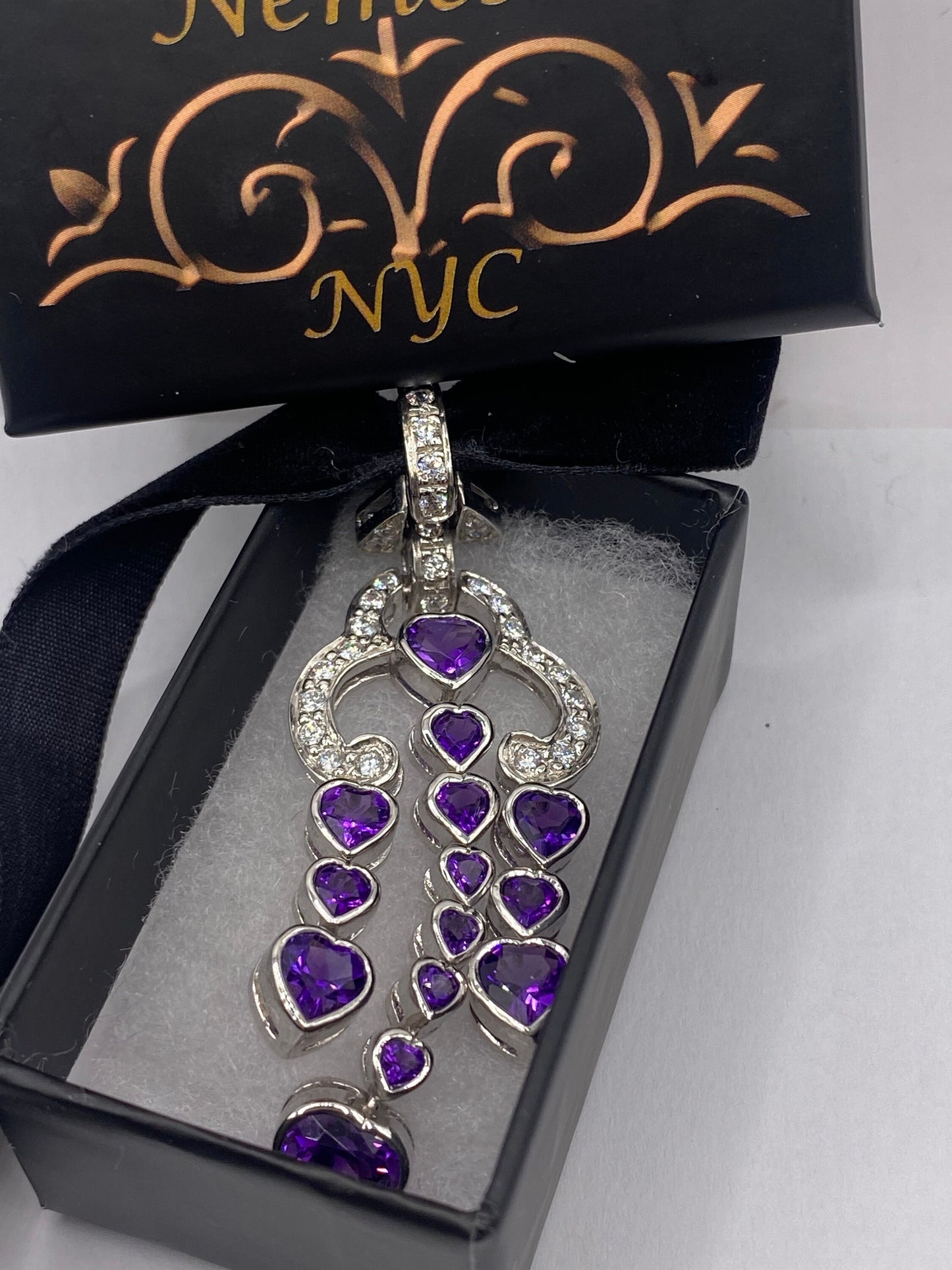 Vintage Purple Amethyst Heart Choker 925 Sterling Silver Pendant Necklace