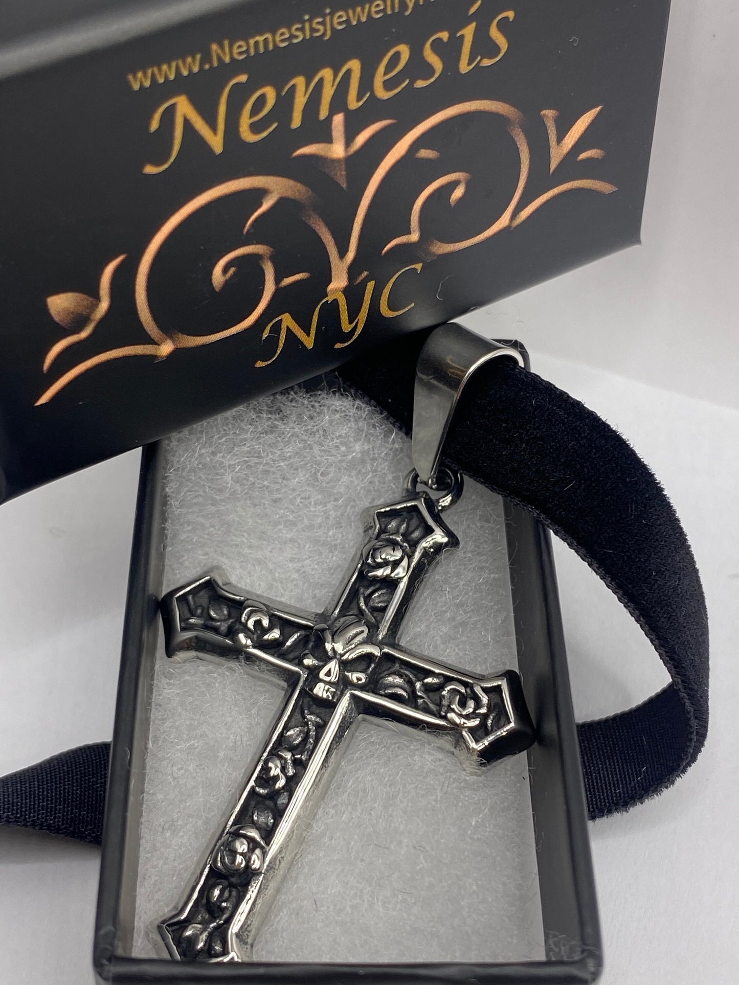 Vintage Skull Rose Stainless Steel Cross pendant necklace