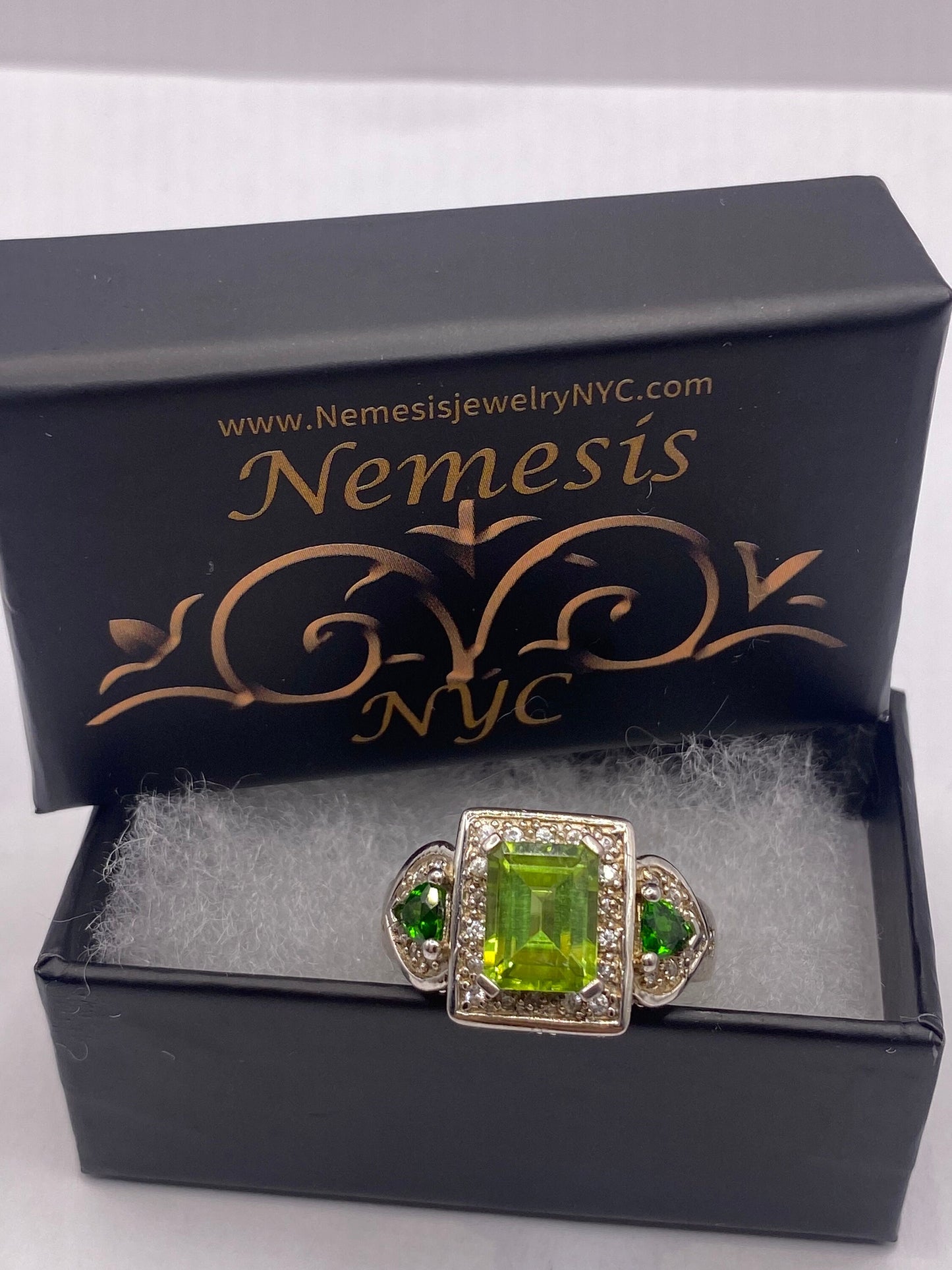 Vintage Green Chrome Diopside and Peridot Filigree 925 Sterling Silver Cocktail Ring
