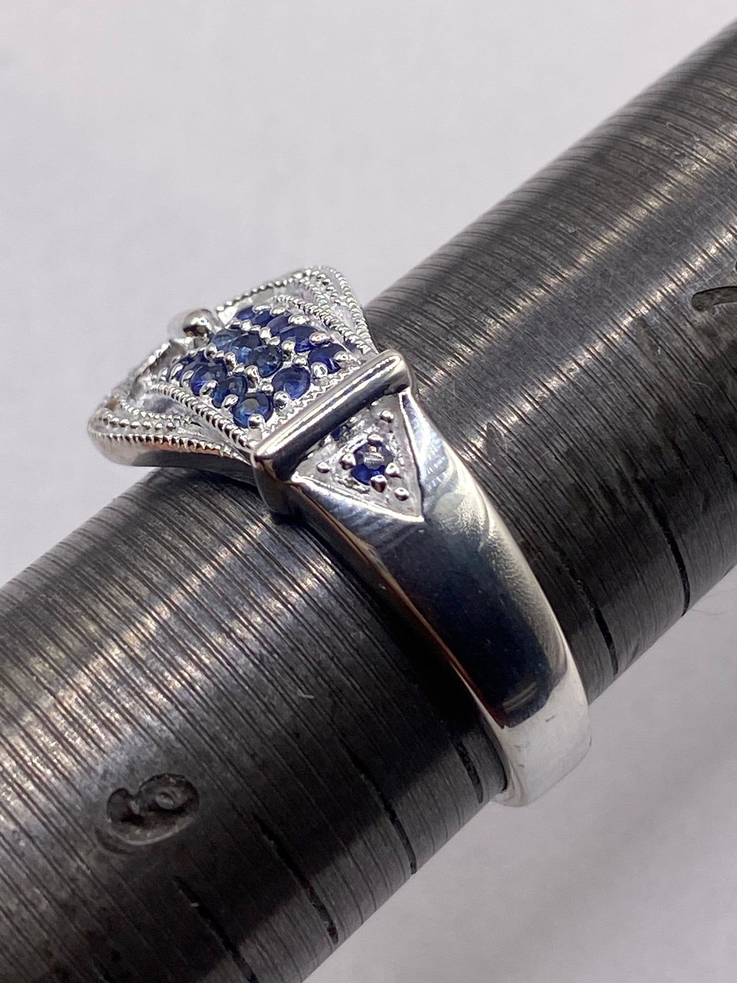 Vintage deep blue sapphire setting 925 Sterling Silver buckle Ring