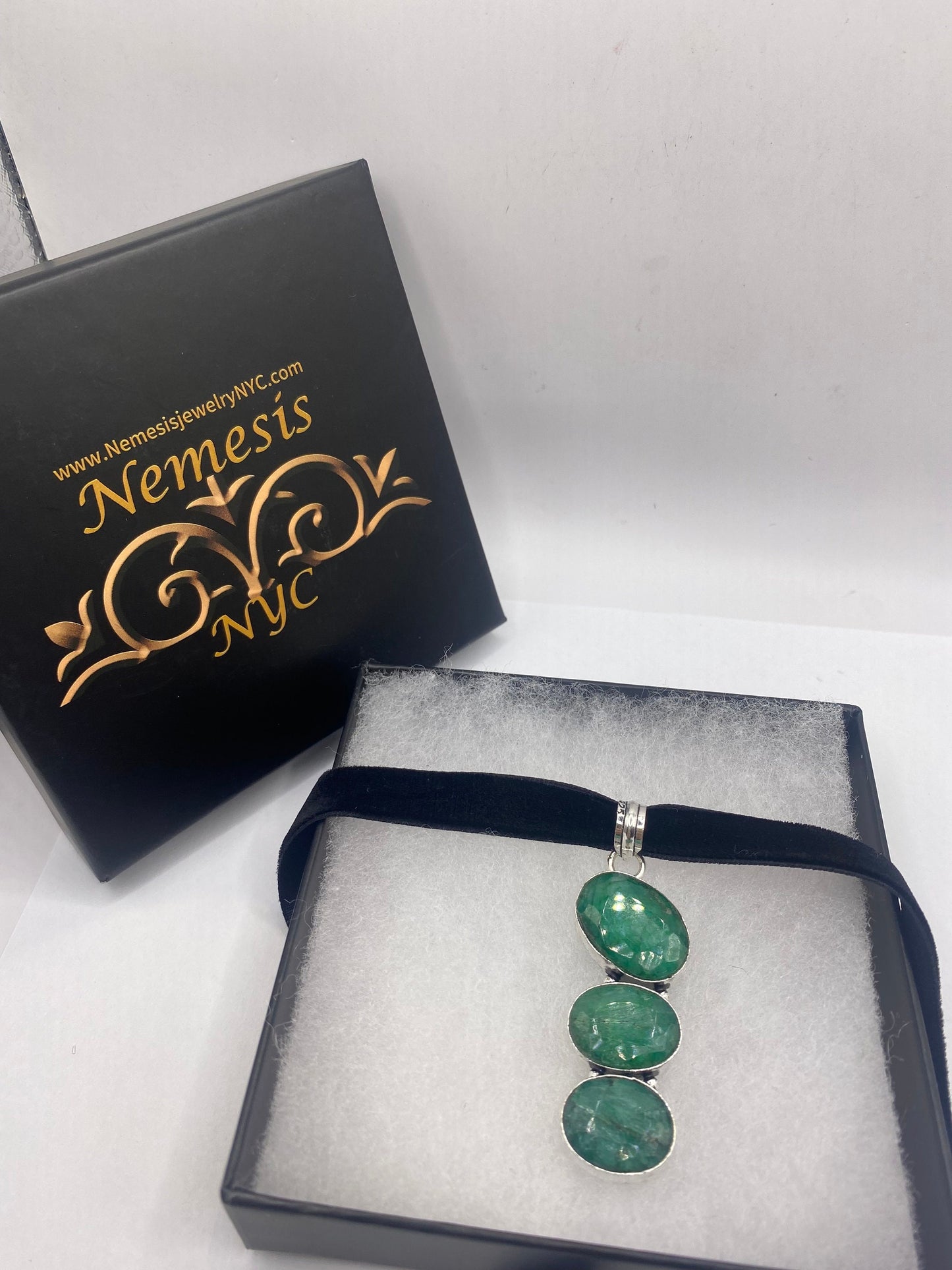 Vintage Green Raw Emerald Crystal Choker Pendant