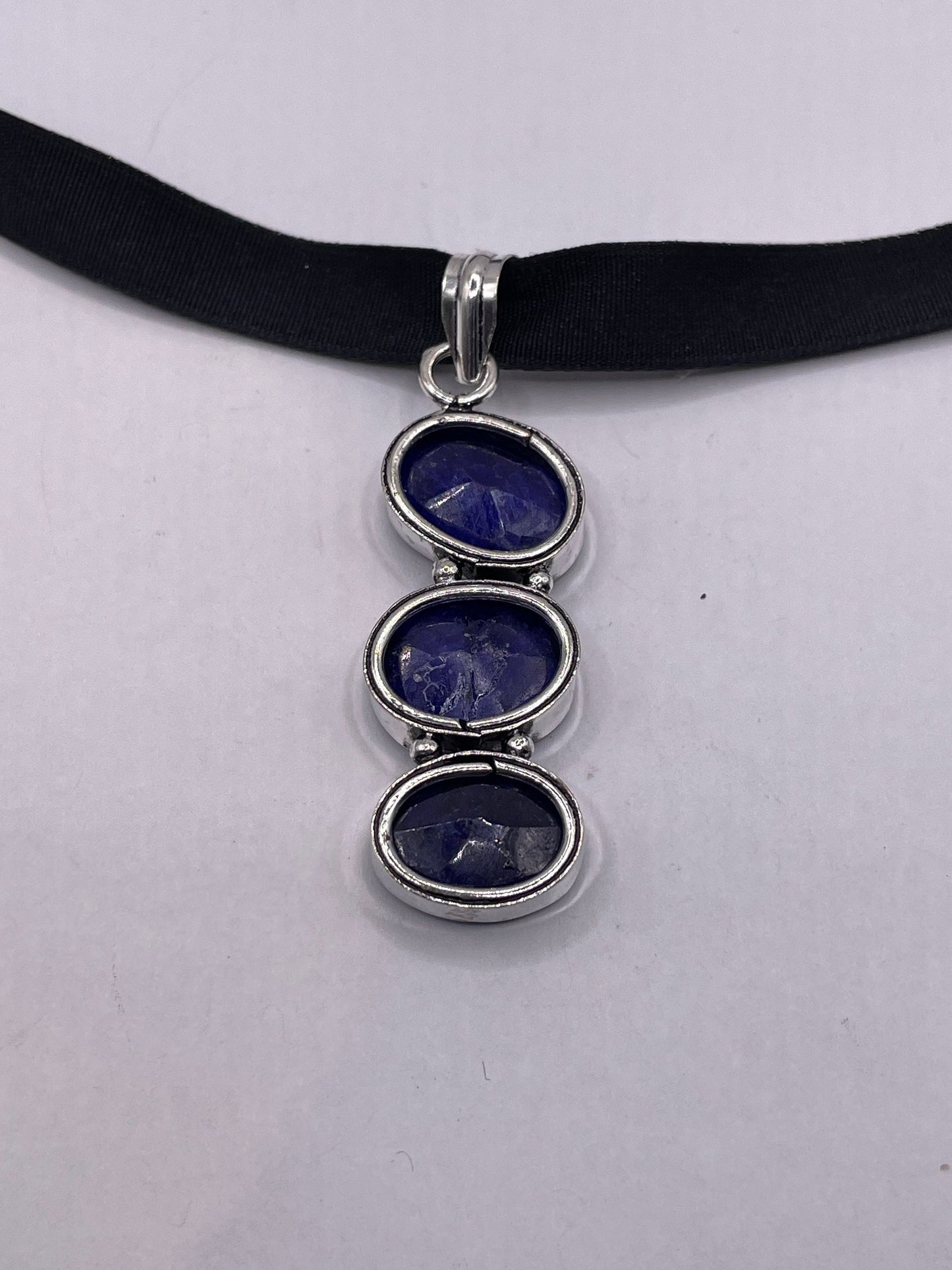Vintage Blue Raw Sapphire Choker Pendant Necklace