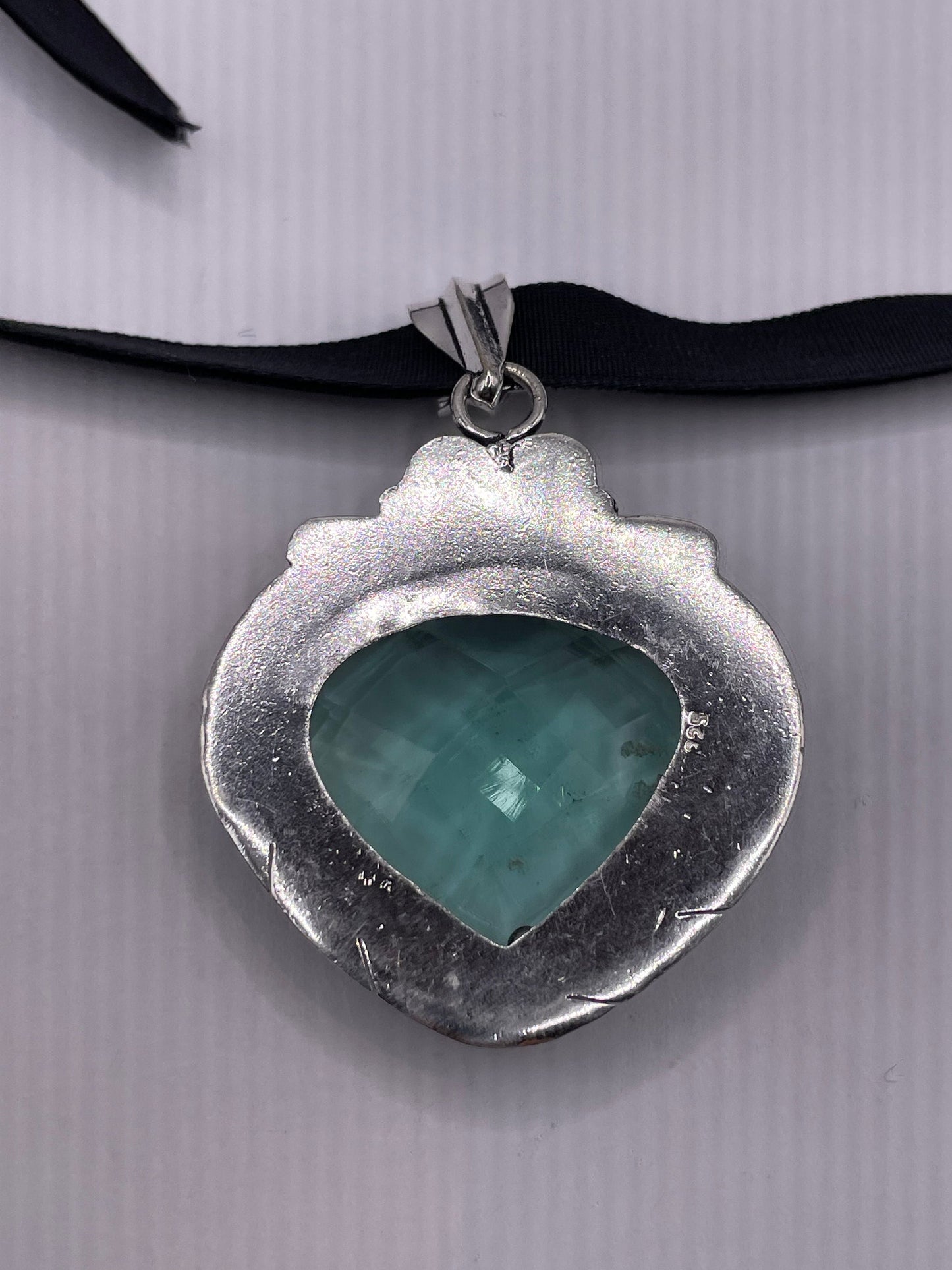 Vintage Blue Aqua Glass Choker Silver Finished Necklace