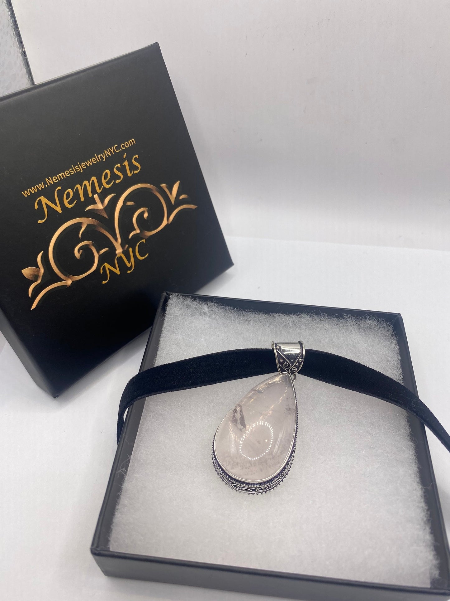 Vintage Handmade Silver Finish Rose Quartz Choker Pendant