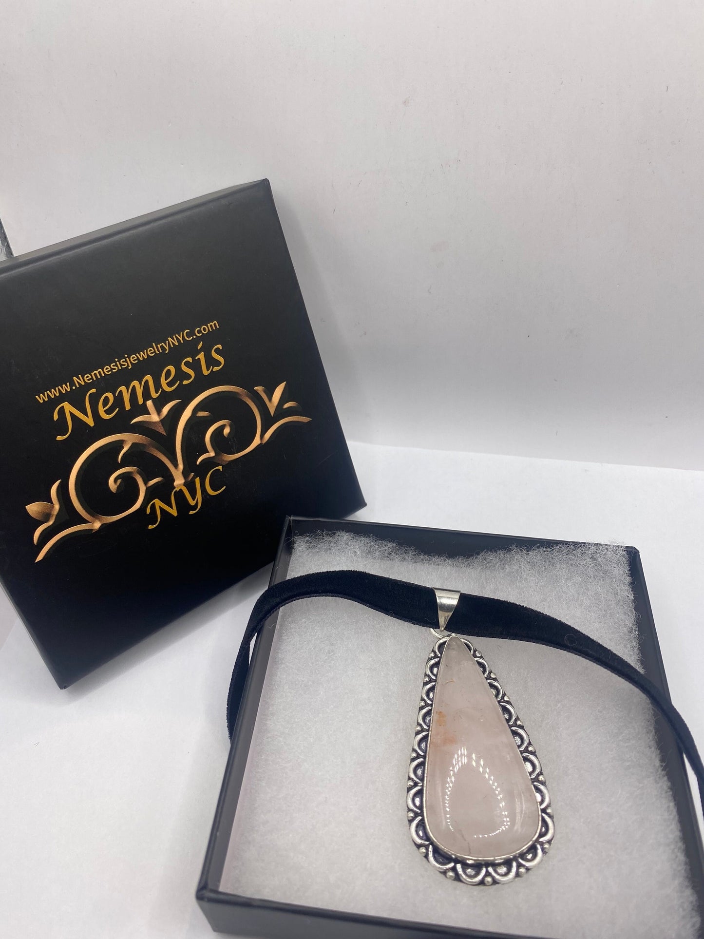 Vintage Handmade Silver Finish Rose Quartz Choker Pendant