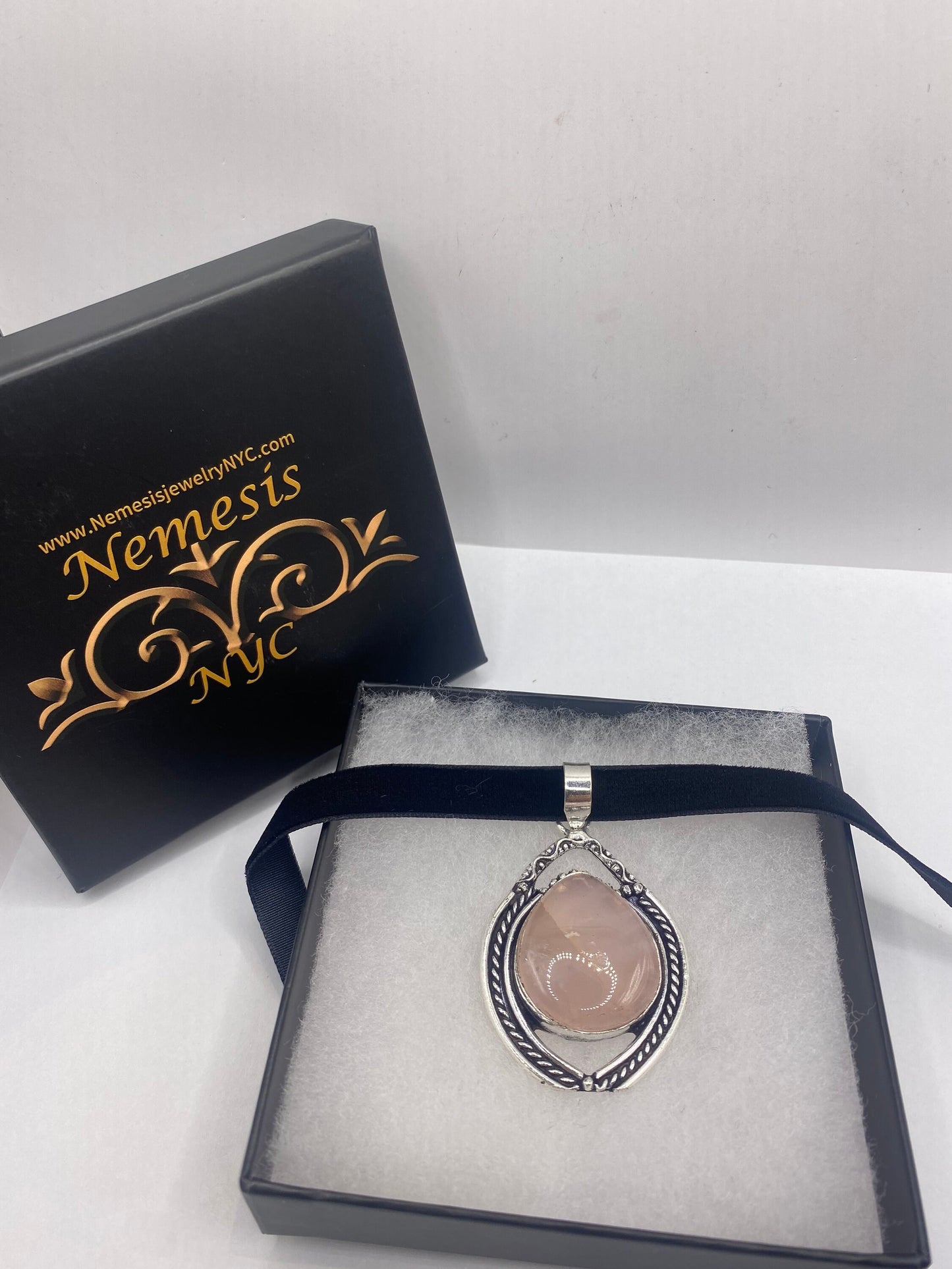 Vintage Handmade Silver Finish Rose Quartz Choker Pendant
