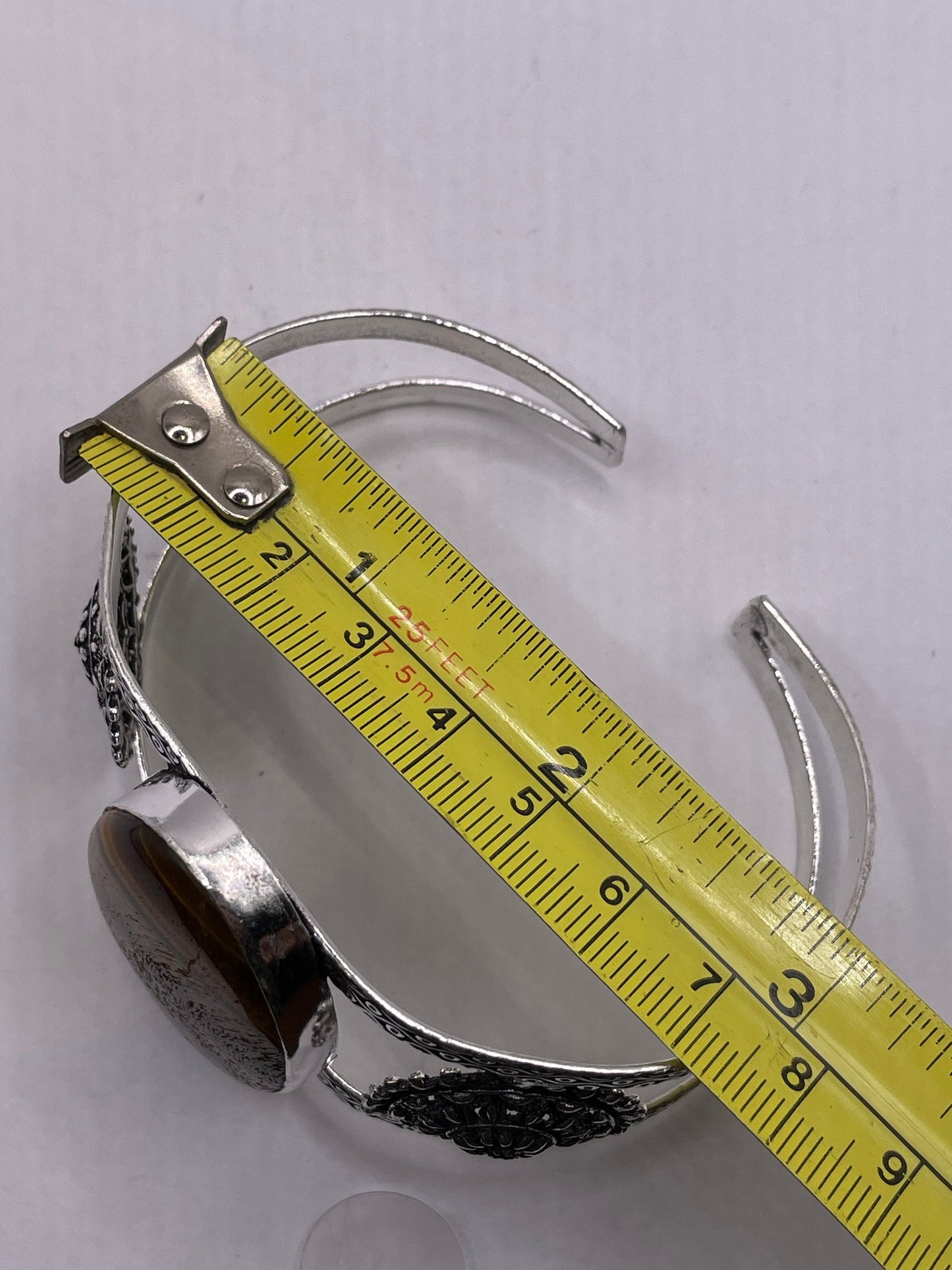 Vintage 925 Sterling Silver Tigers Eye Cuff Bangle Bracelet