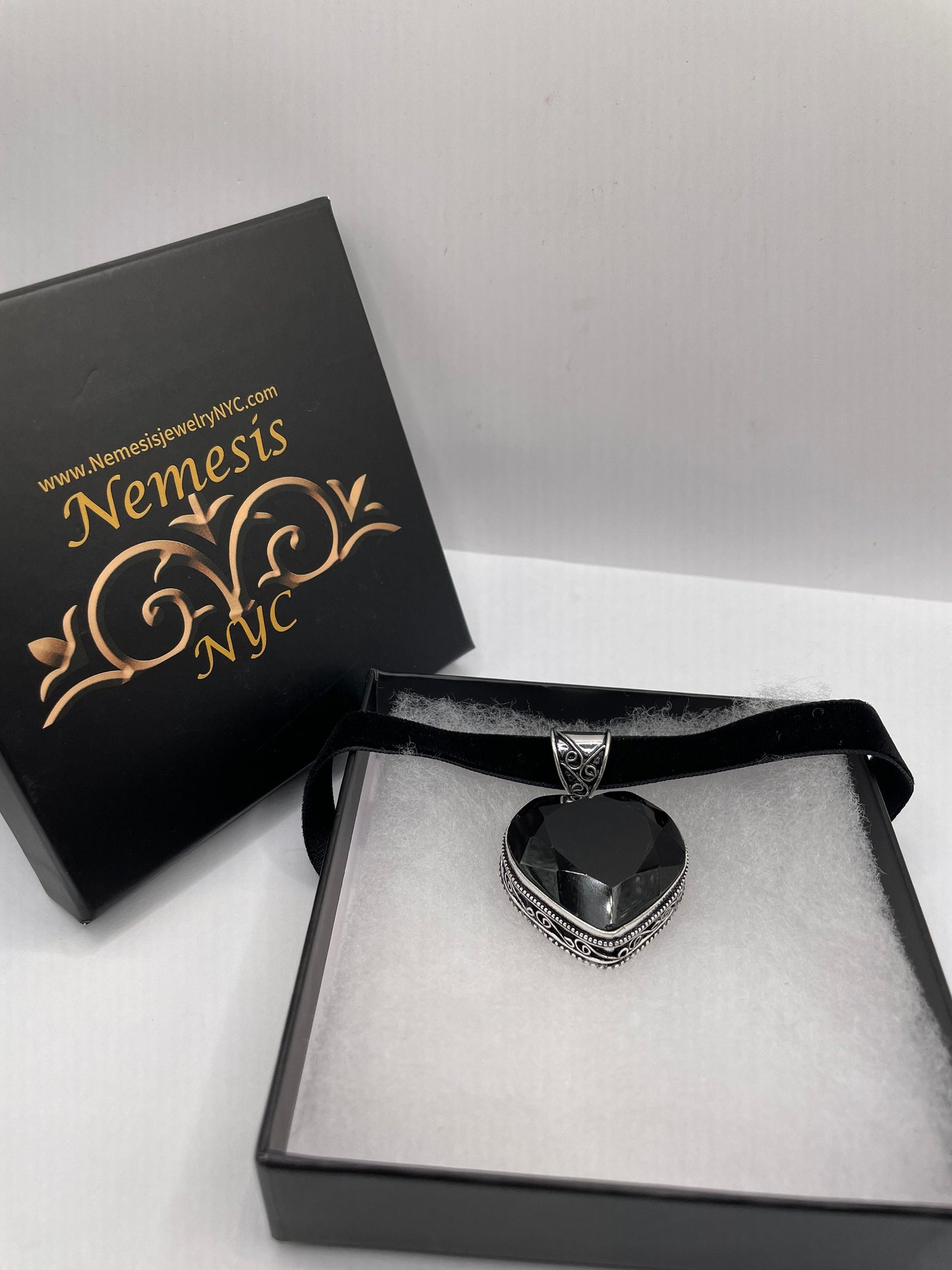 Vintage Heart Antique Black Jet Glass Choker Necklace