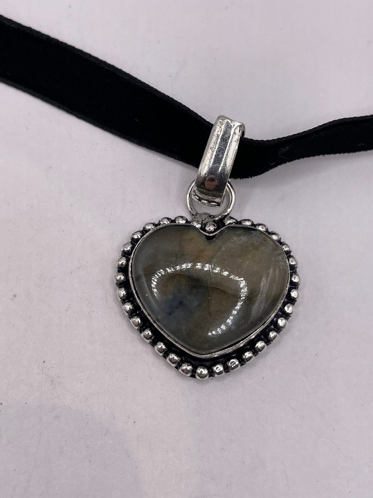 Vintage Heart Antique Blue Labradorite Choker Necklace