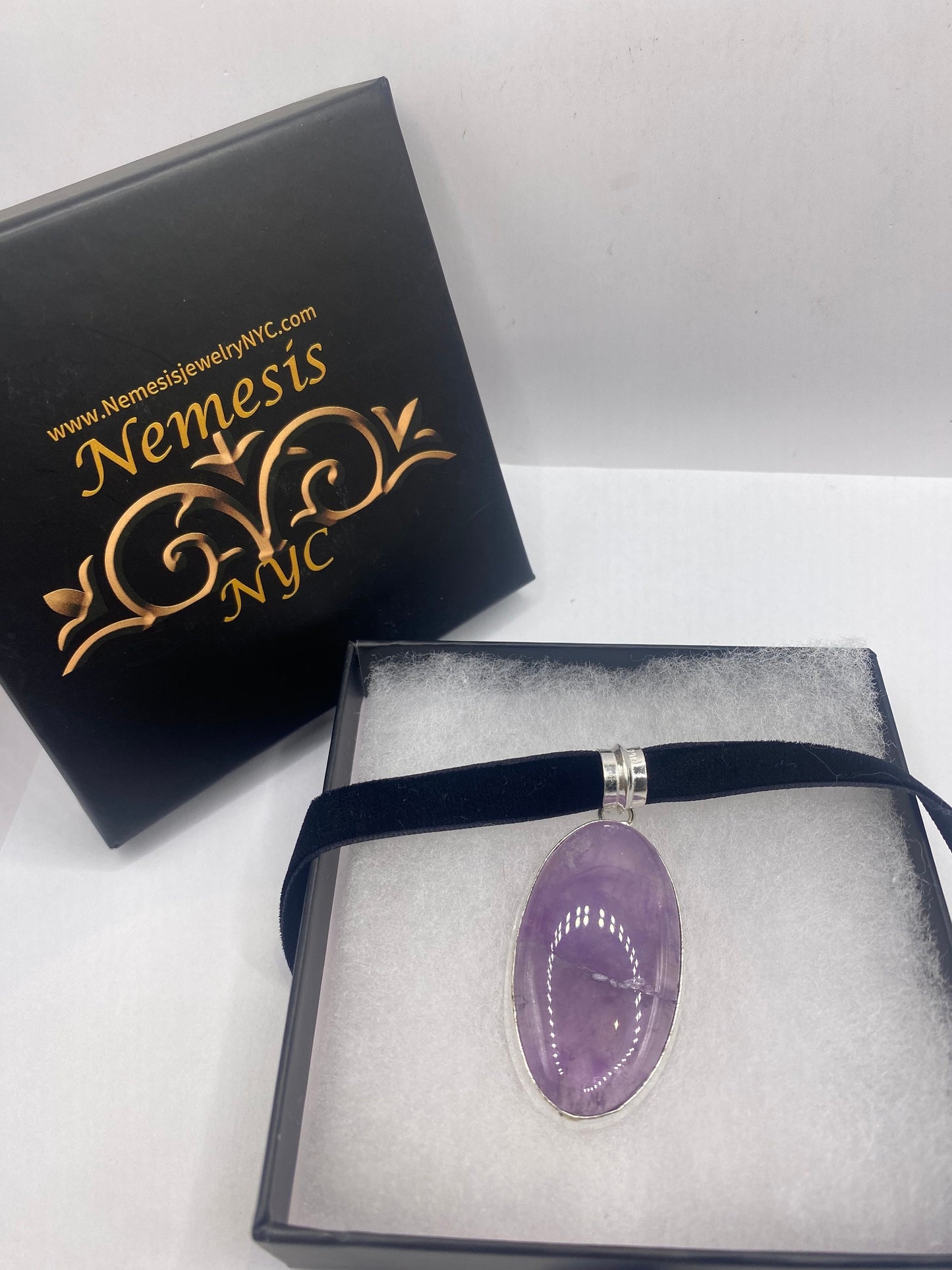 Cabochon Cut Droplet Deep Purple Genuine Amethyst Necklace