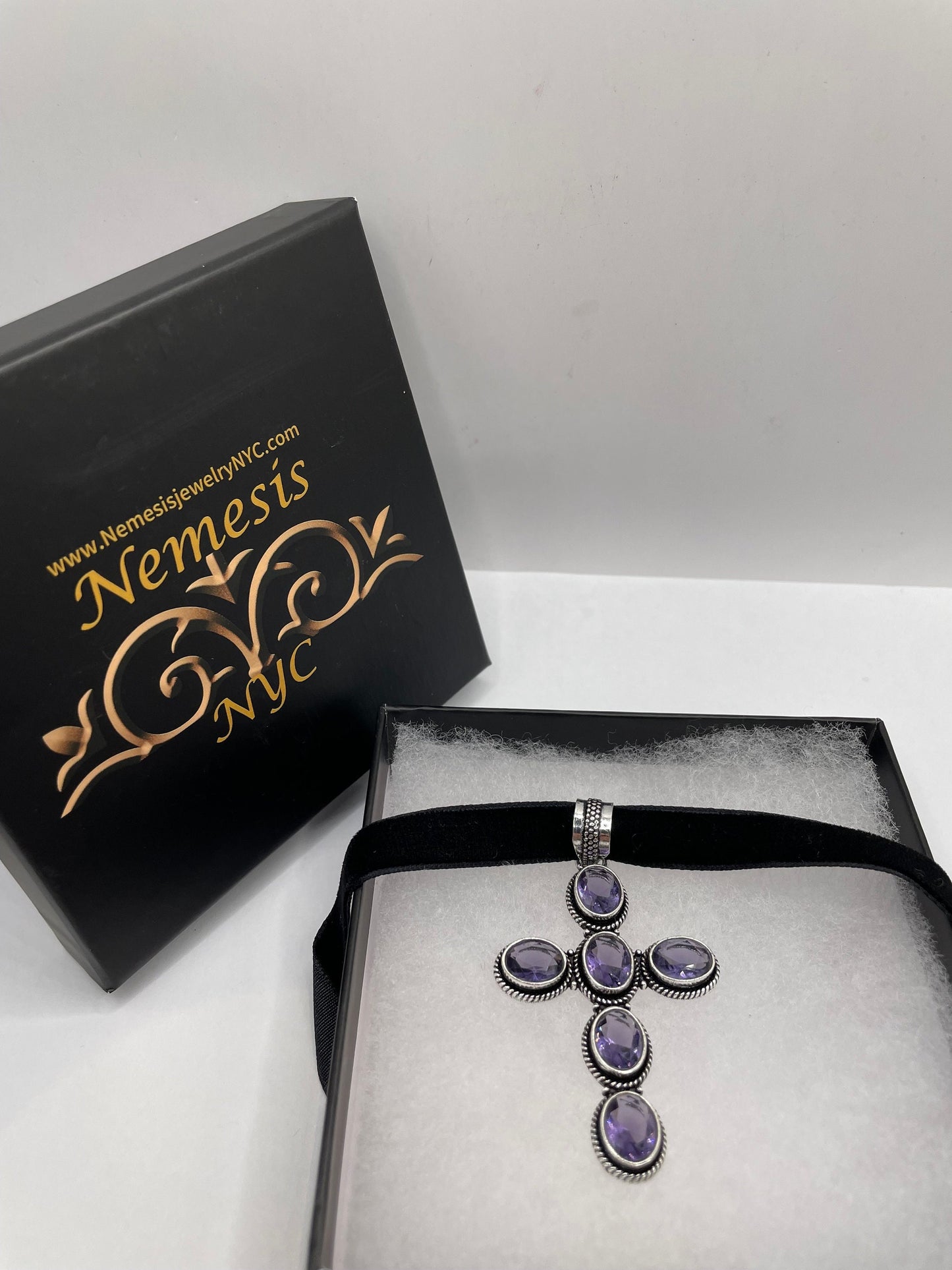 Vintage Purple Amethyst Cross Choker Necklace