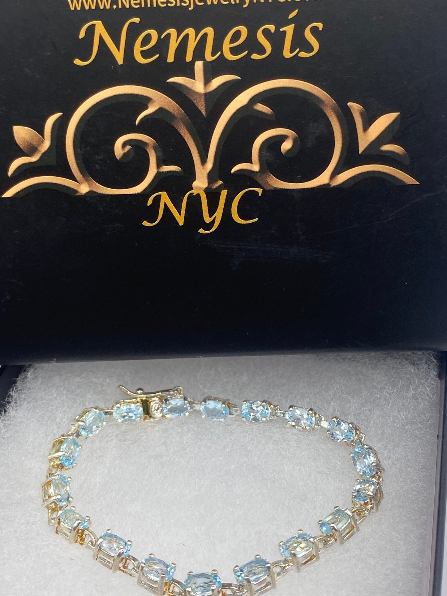 Vintage Blue Topaz 925 Sterling Silver Tennis Bracelet