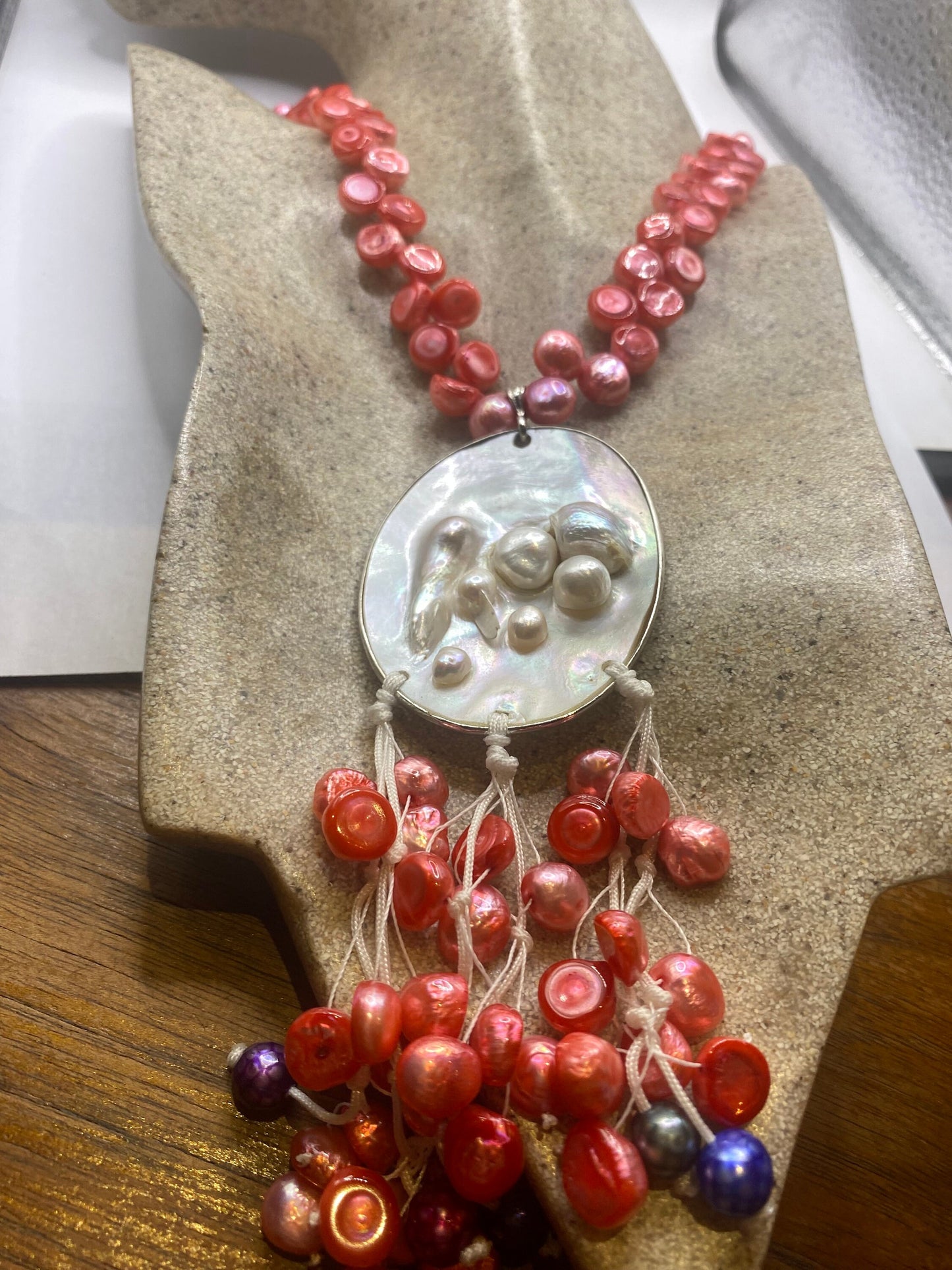 Vintage Magenta Pink Genuine Fresh Water Pearl Necklace 16 inch