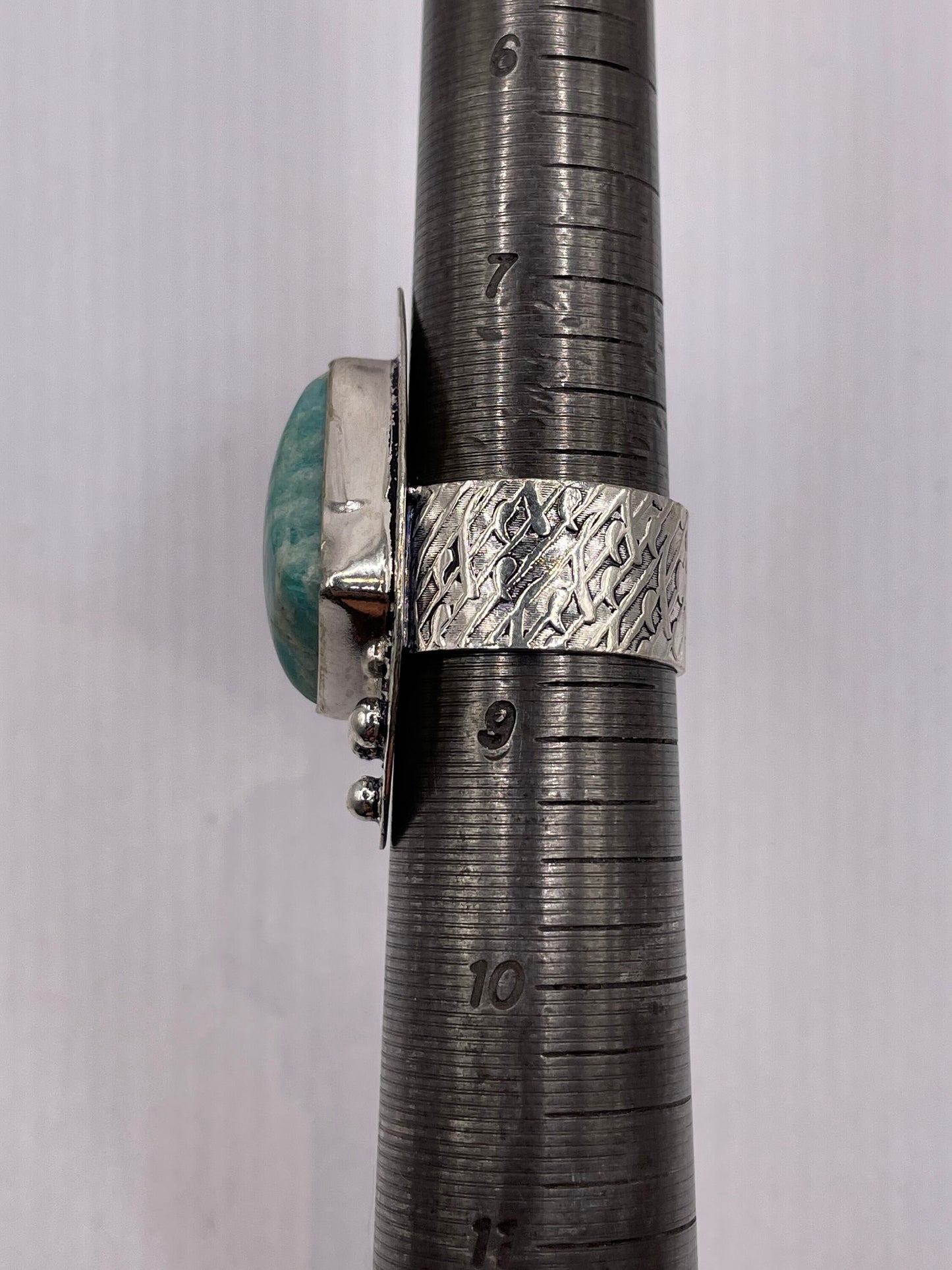 Vintage Green Amazonite Silver Ring Size 8