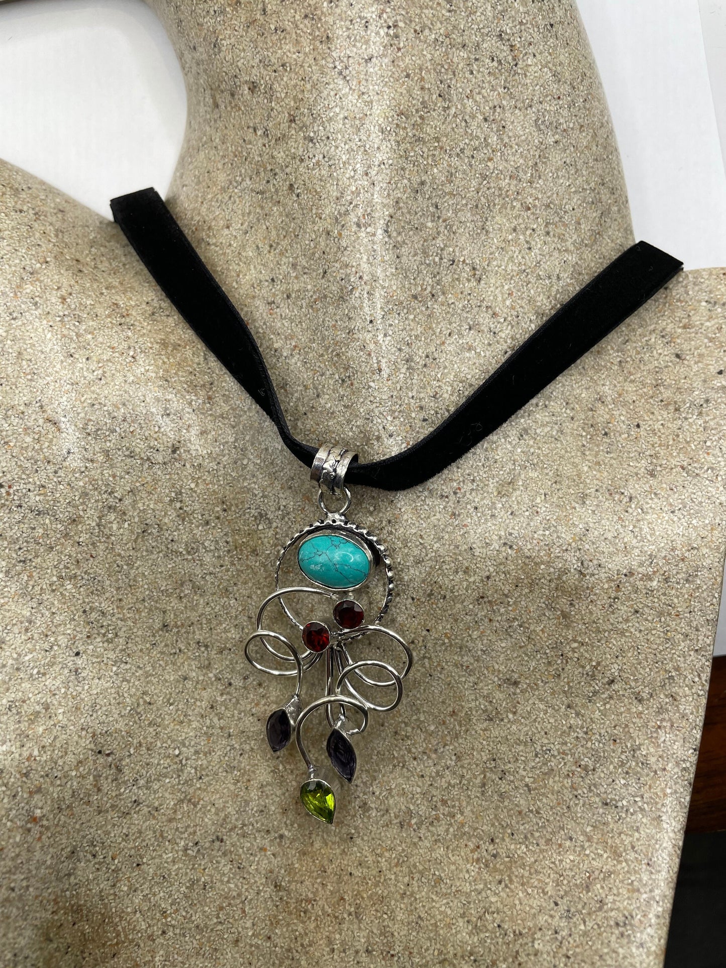 Vintage Silver Finished Genuine Tibetan Turquoise Choker Necklace