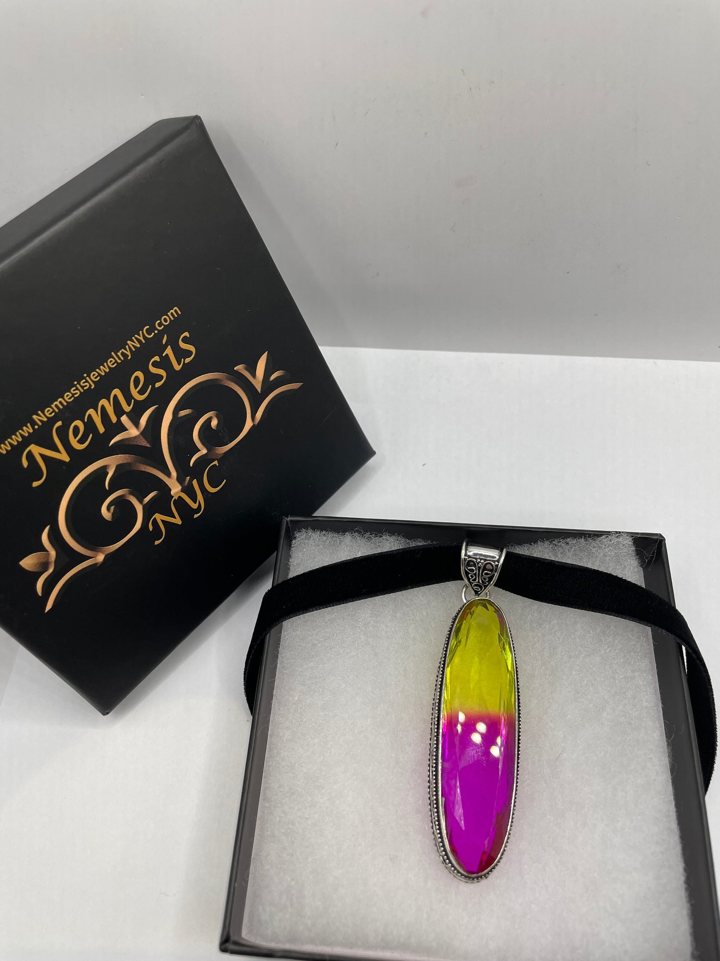 Vintage Boho Silver Pink Yellow Antique Glass Choker Necklace