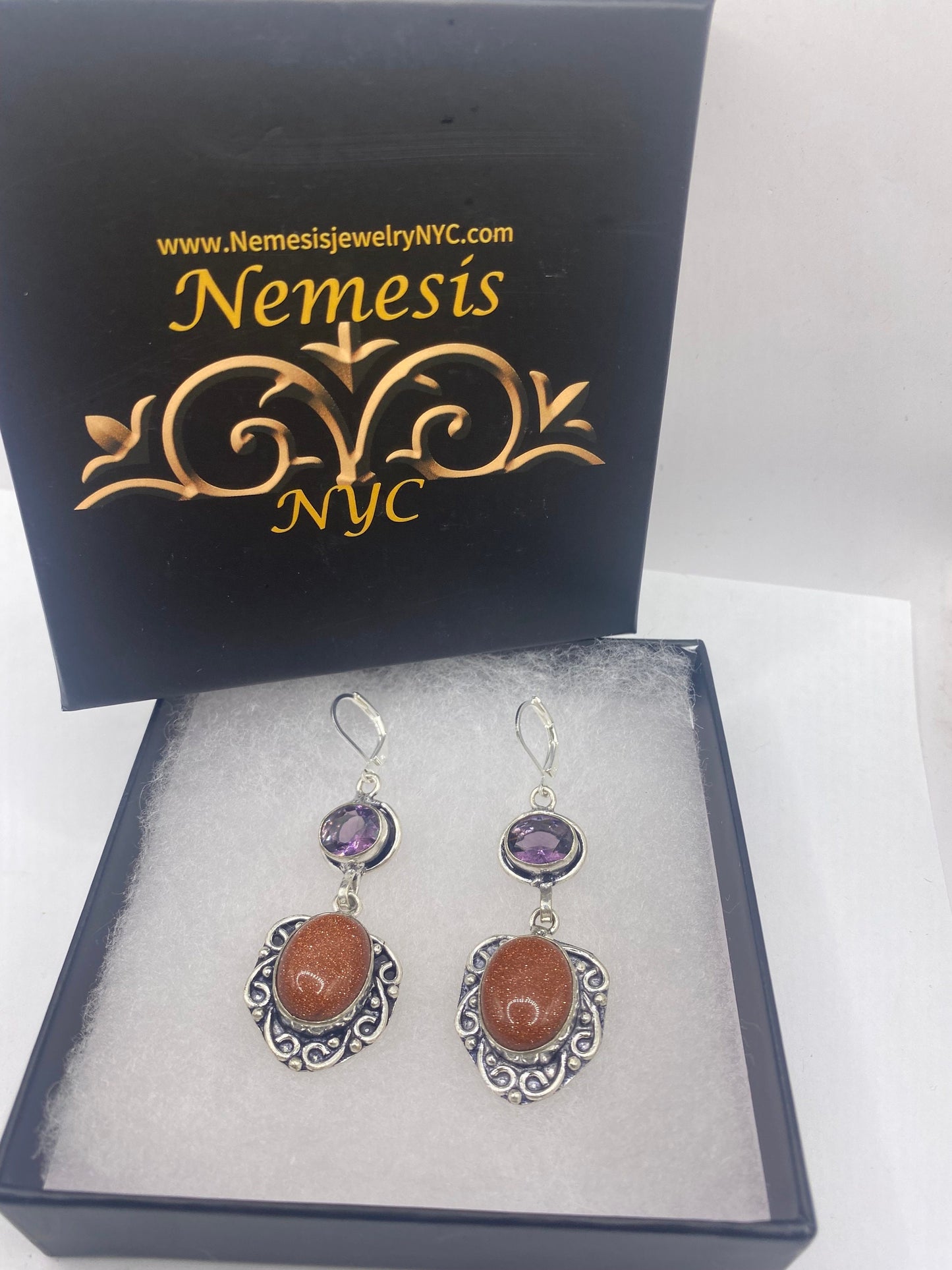 Vintage Chandelier Earrings Goldstone Silver Lever Back Dangle