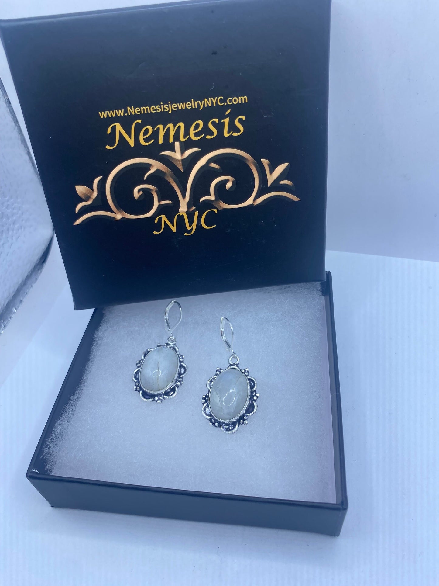 Vintage Rainbow Moonstone Sterling Silver Lever Back Dangle Earrings