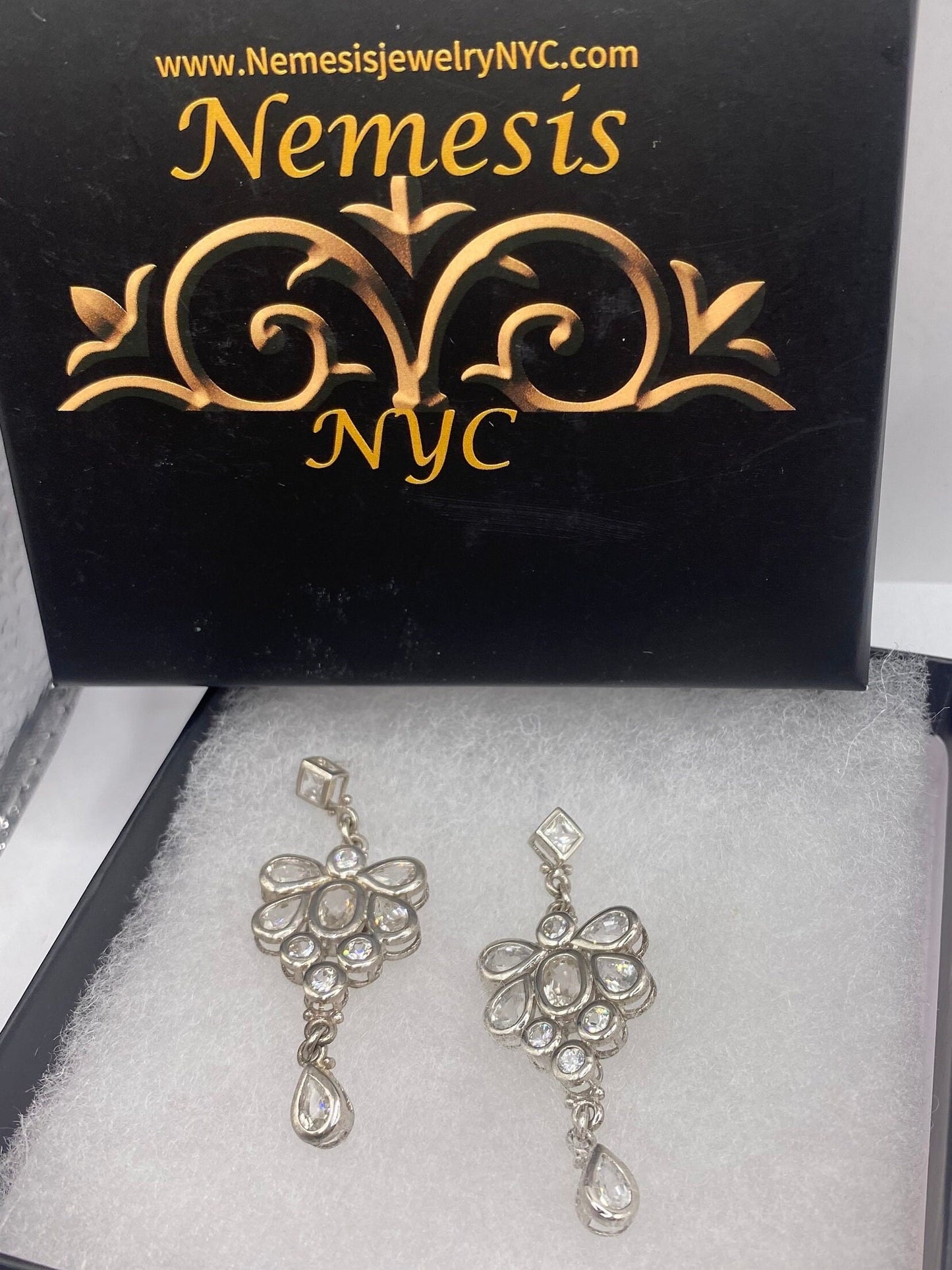 Vintage White Sapphire 925 Sterling Silver Dangle Chandelier Earrings