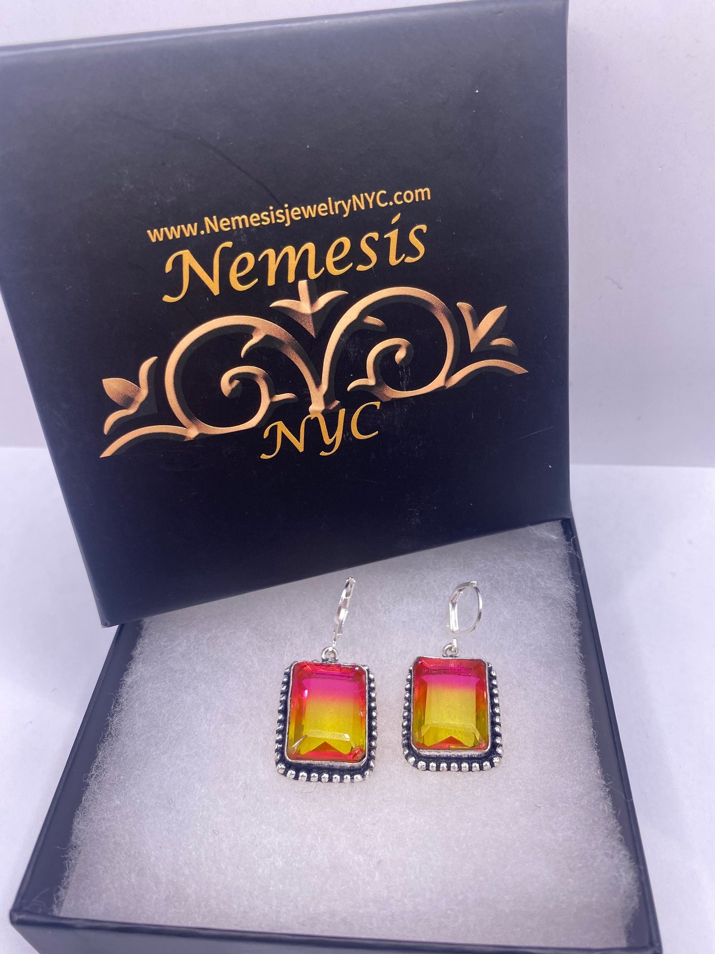 Antique Vintage Shaded Glass Silver Dangle Earrings