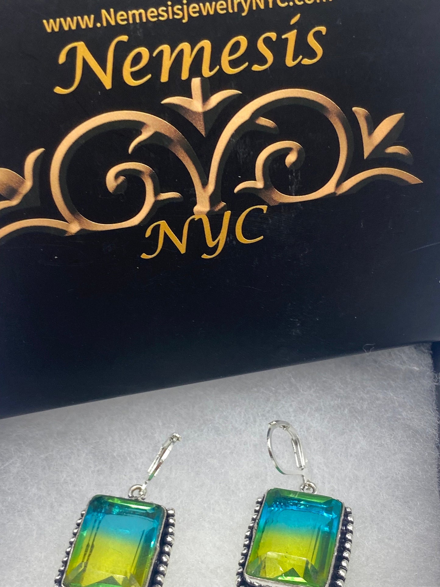 Antique Vintage Shaded Glass Silver Dangle Earrings