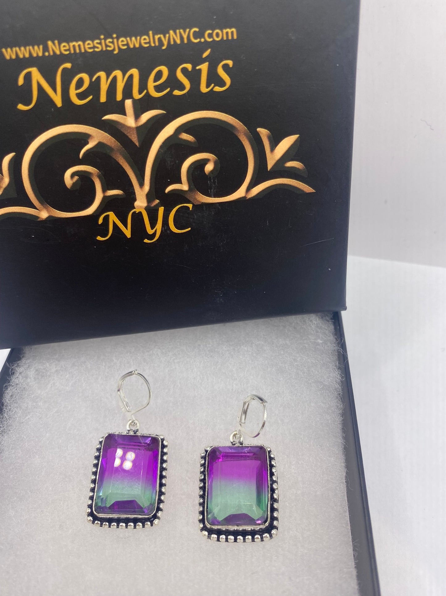 Antique Vintage Shaded Glass Silver Dangle Earrings