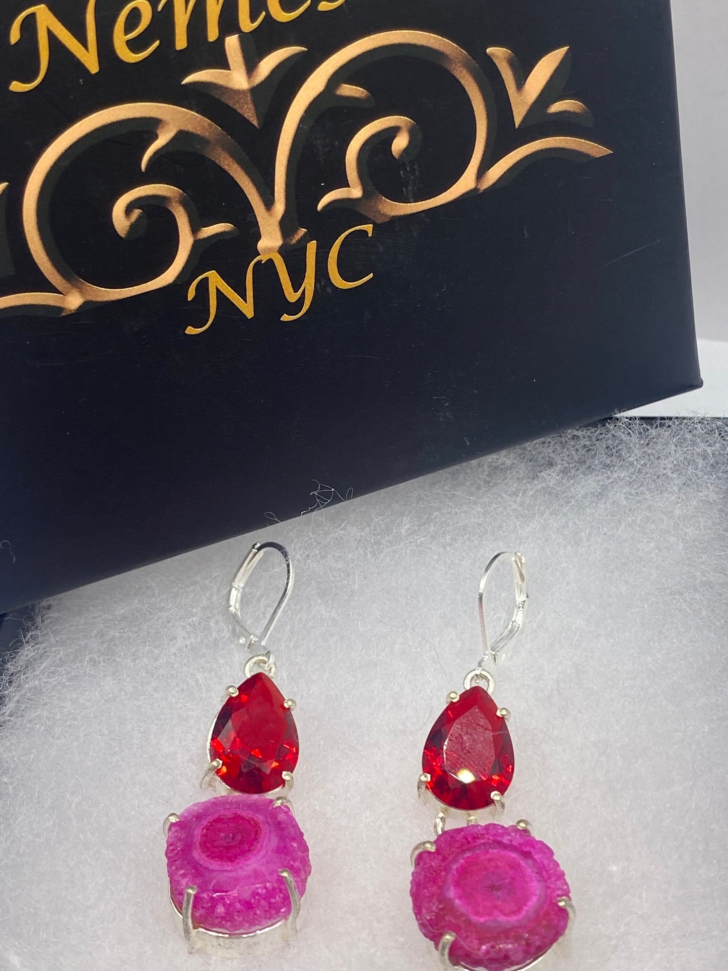 Antique Vintage Purple Banded agate Silver Dangle Earrings