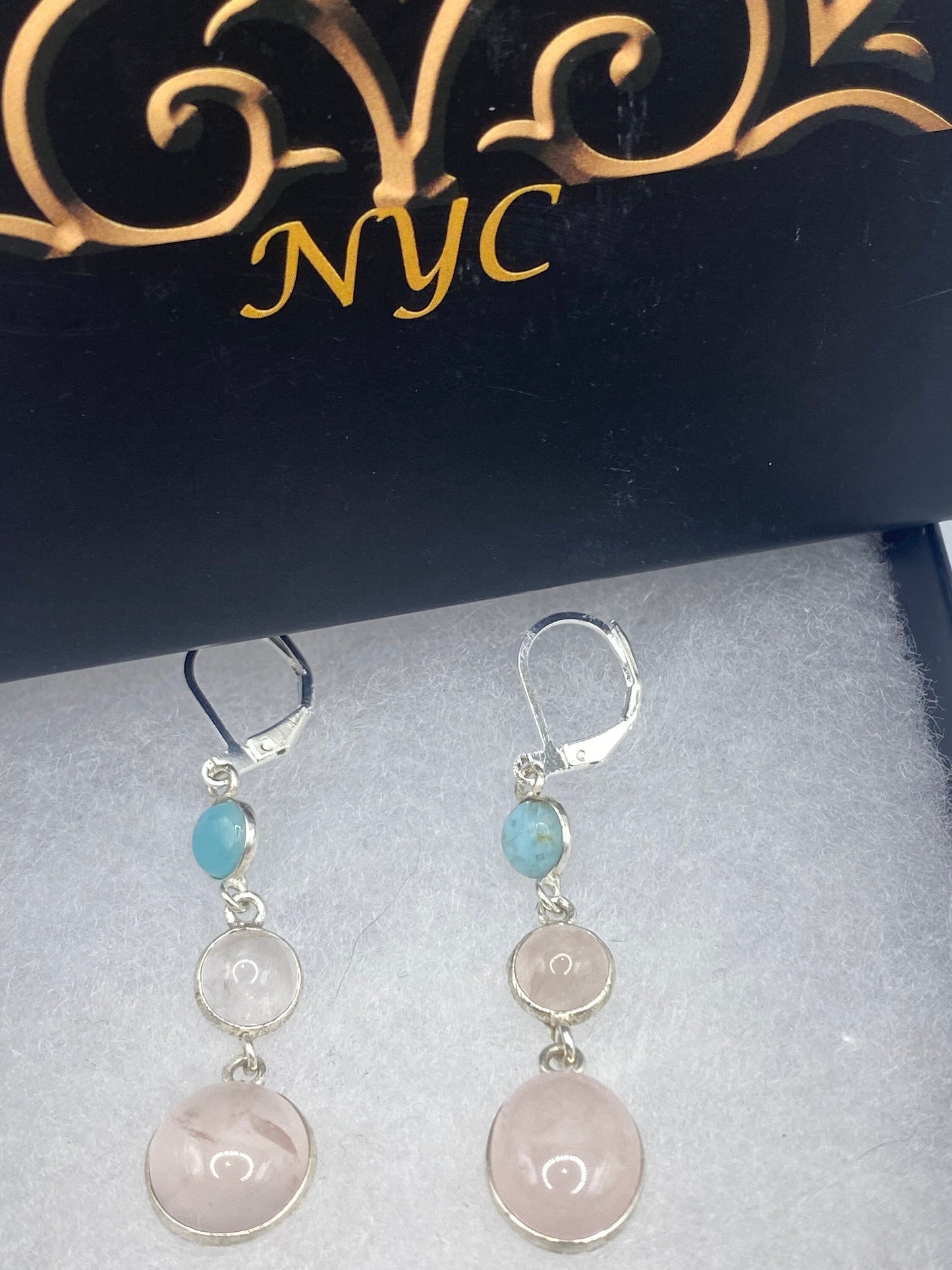 Antique Vintage Pink Rose Quartz Glass Silver Dangle Earrings