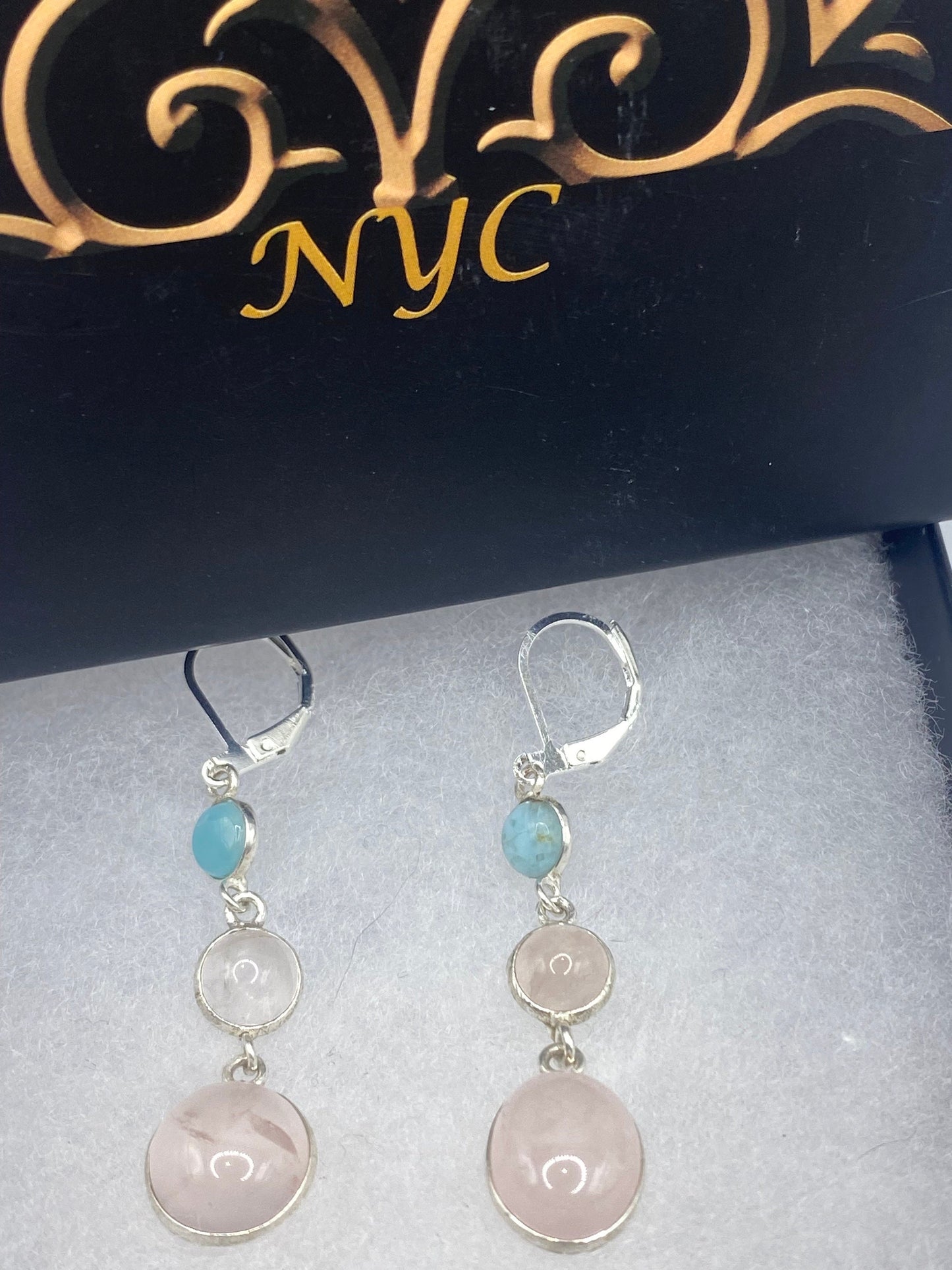 Antique Vintage Pink Rose Quartz Glass Silver Dangle Earrings