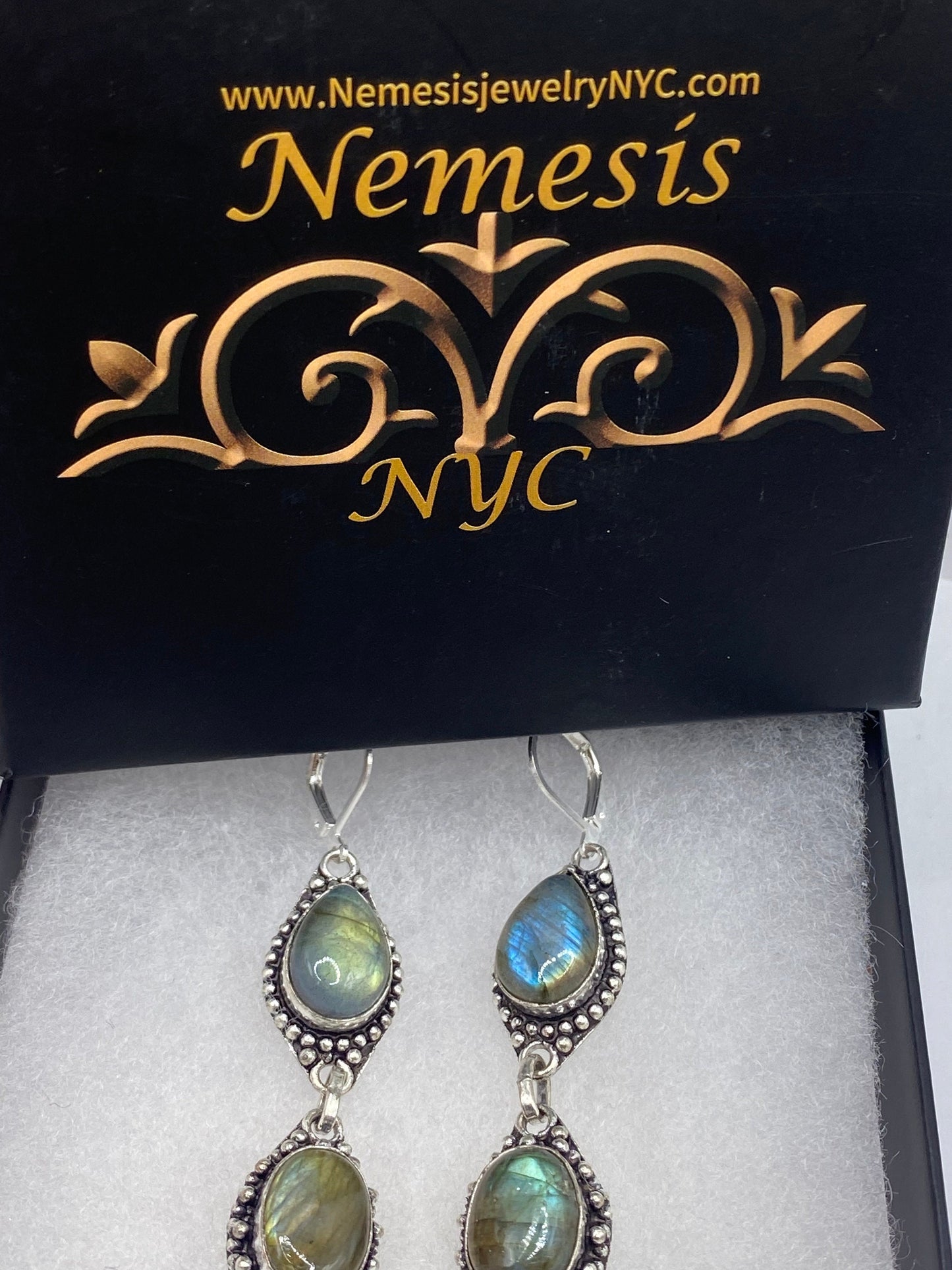 Vintage Labradorite Silver Dangle Earrings