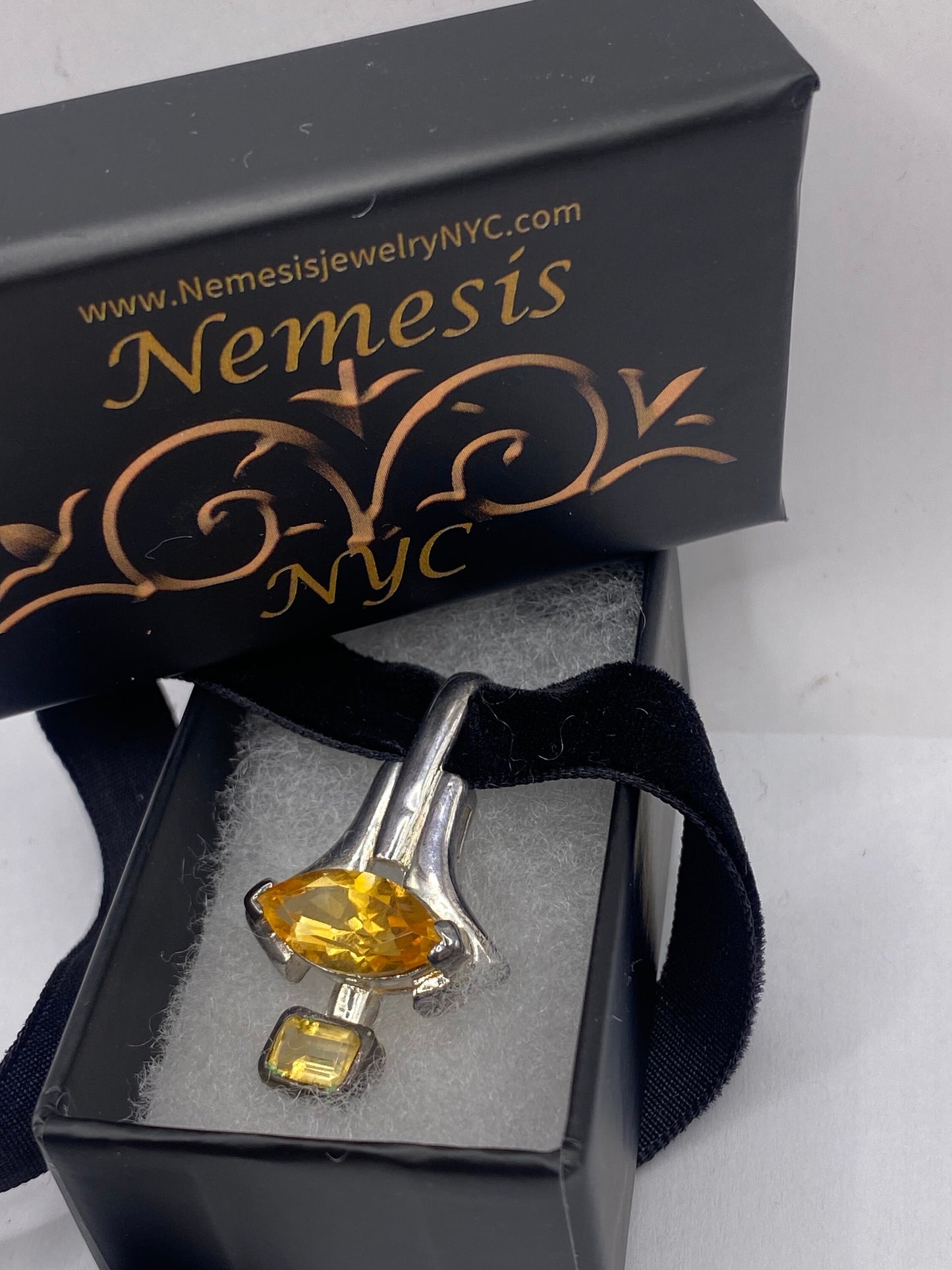 Vintage Golden Citrine Pendant 925 Sterling Silver Choker Necklace