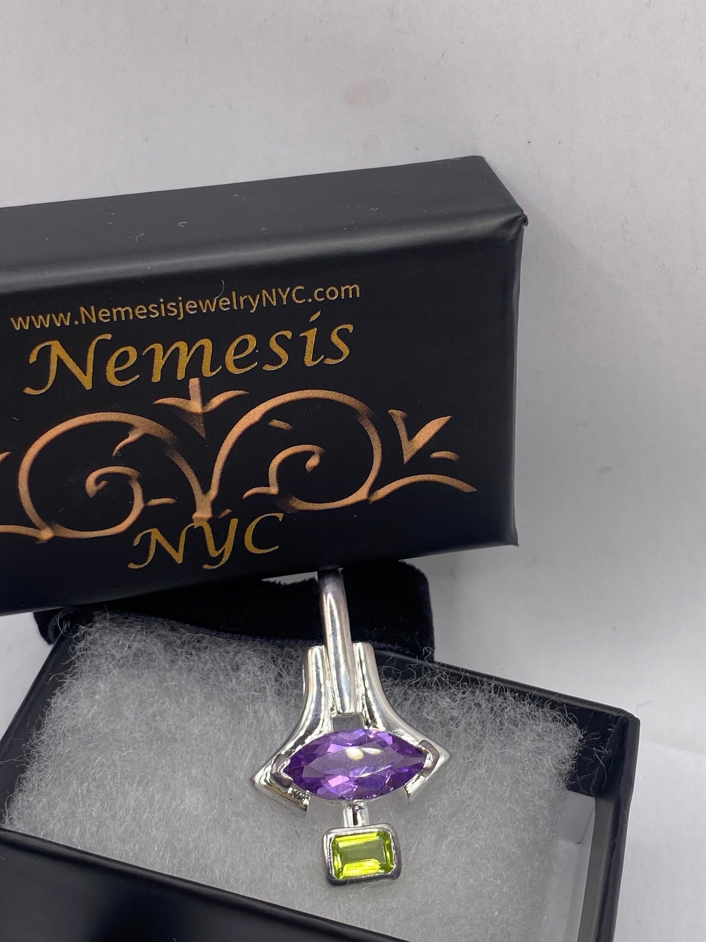 Vintage Purple Amethyst Peridot Choker 925 Sterling Silver Pendant