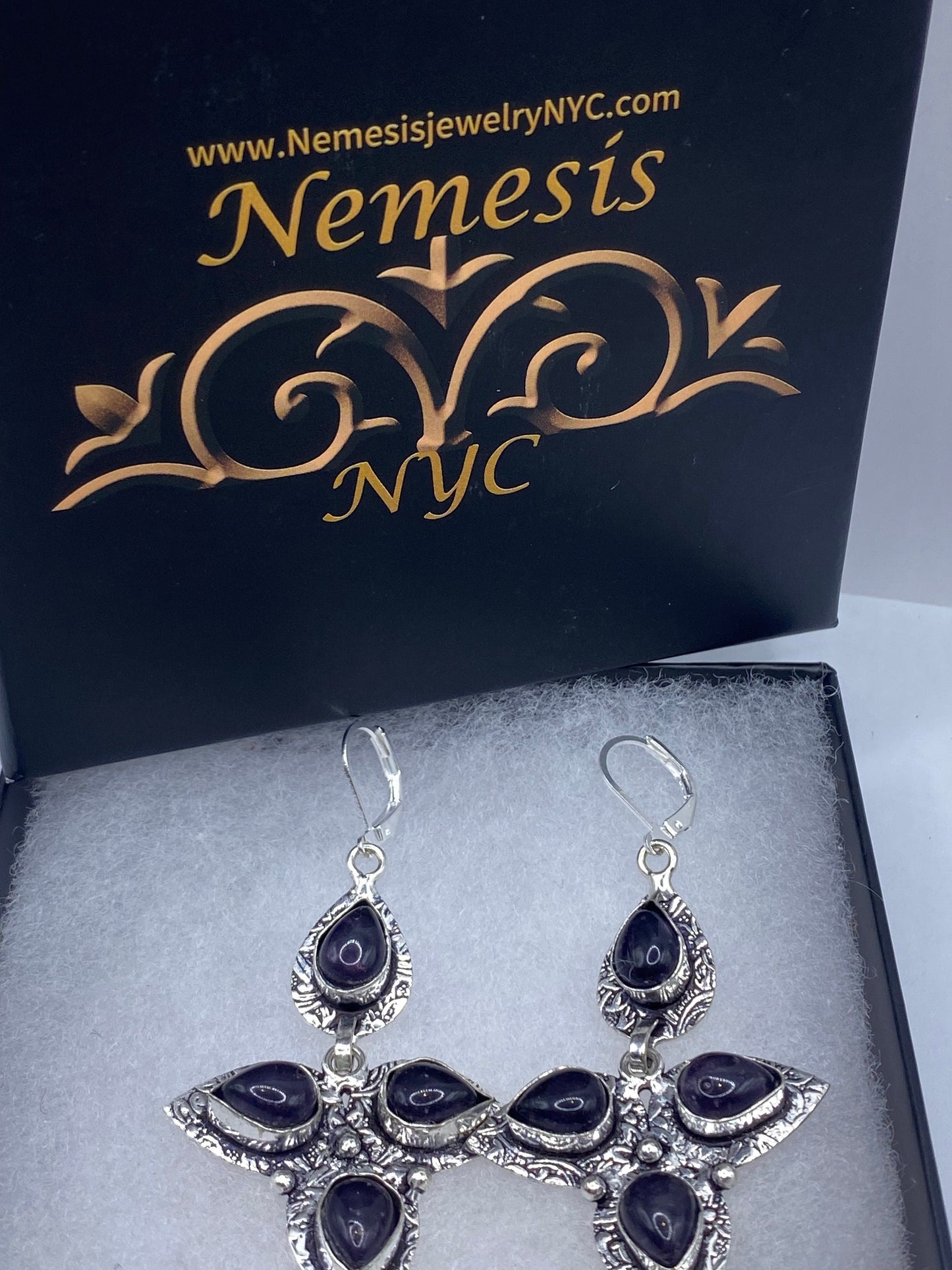 Vintage Blue Lapis Lazuli Iolite Earrings Silver Dangle