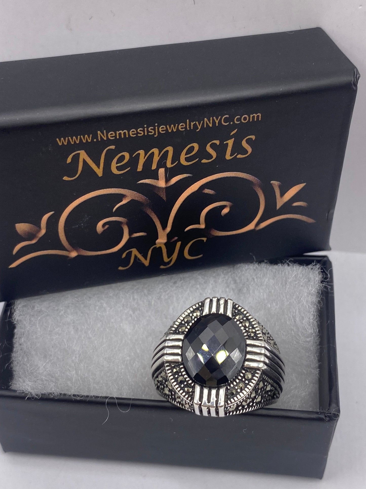 Vintage Hematite Mens Ring 925 Sterling Silver