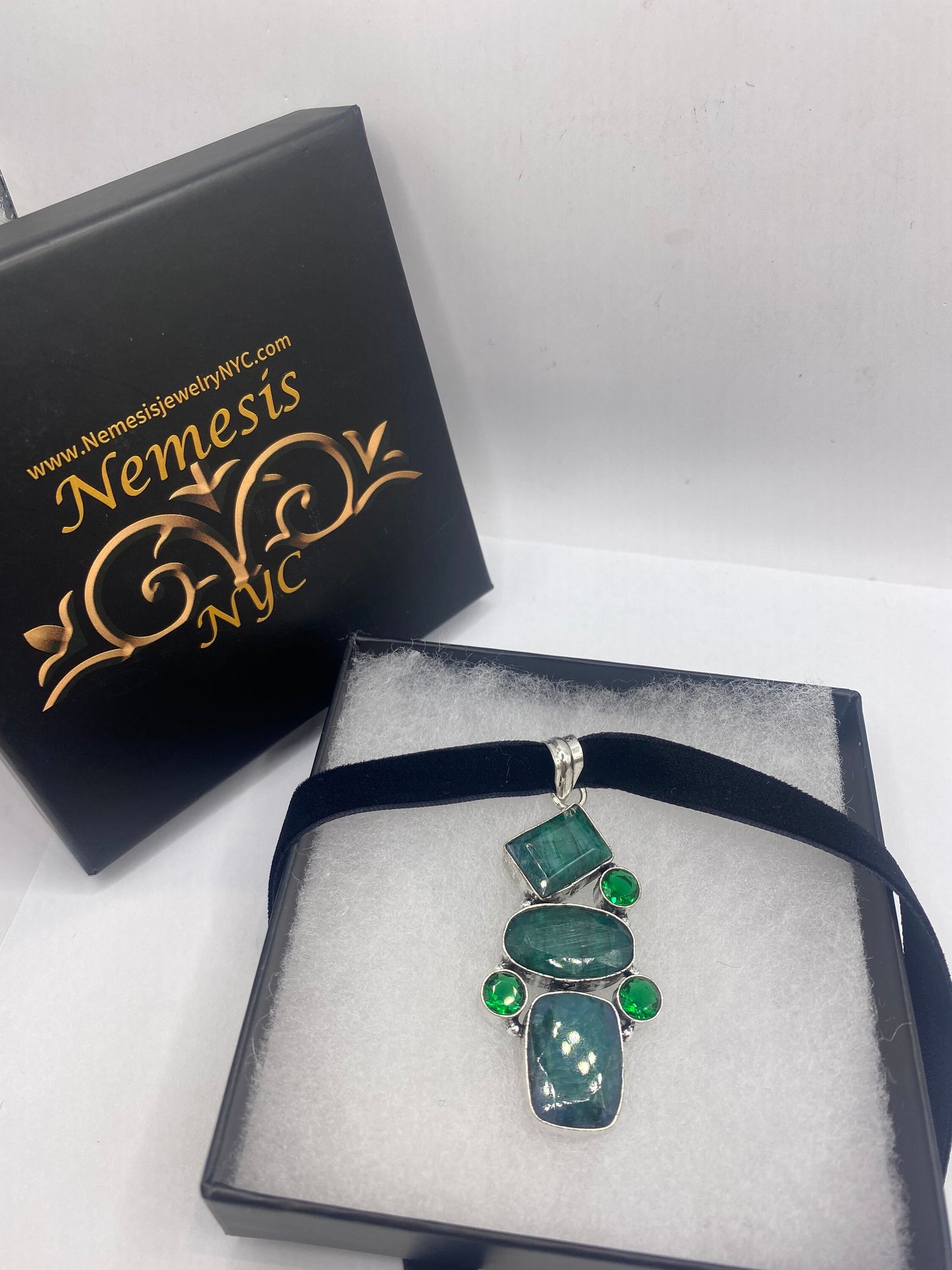 Vintage Green Raw Emerald Crystal Choker Pendant