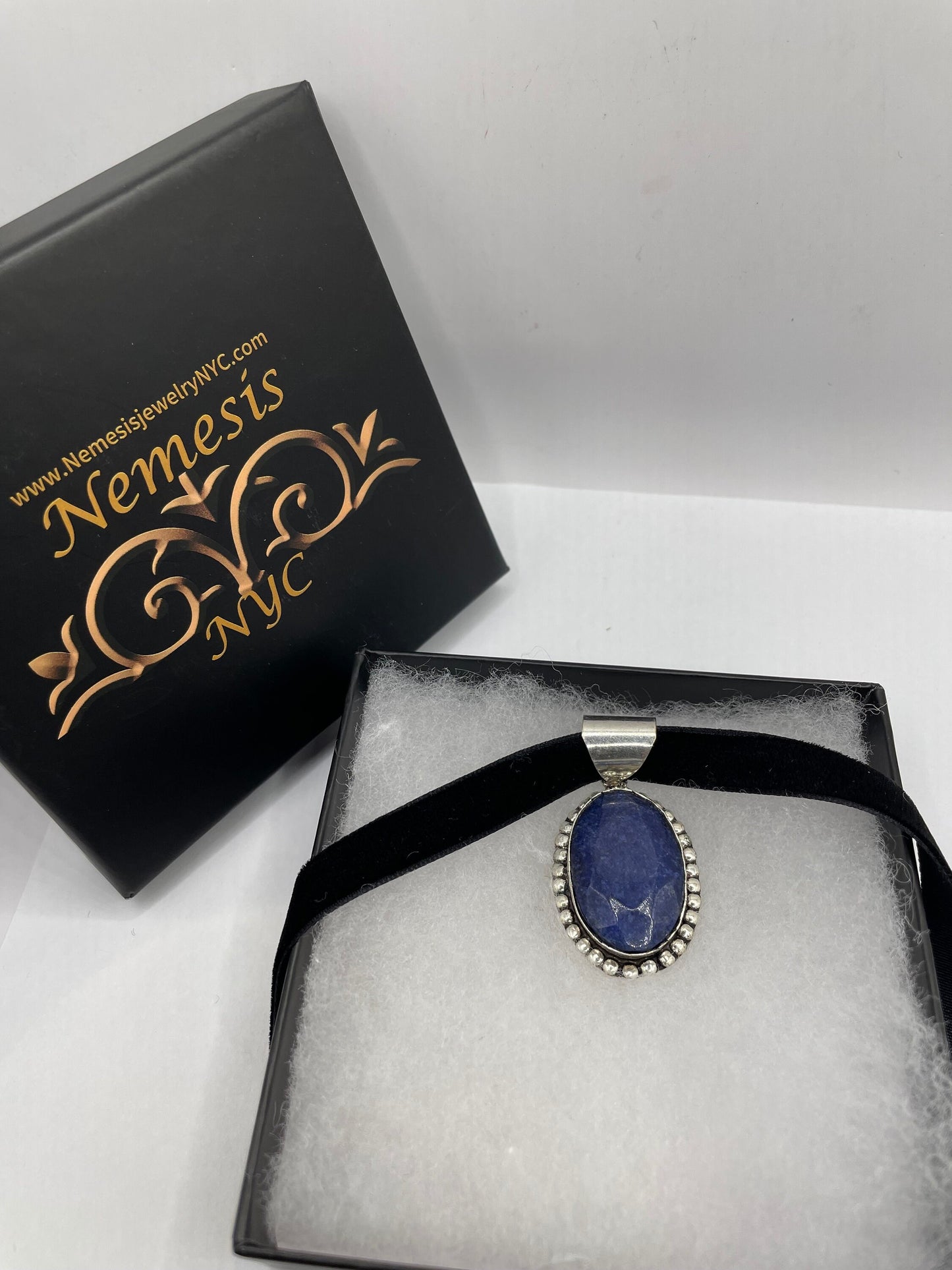 Vintage Blue Raw Sapphire Choker Pendant Necklace