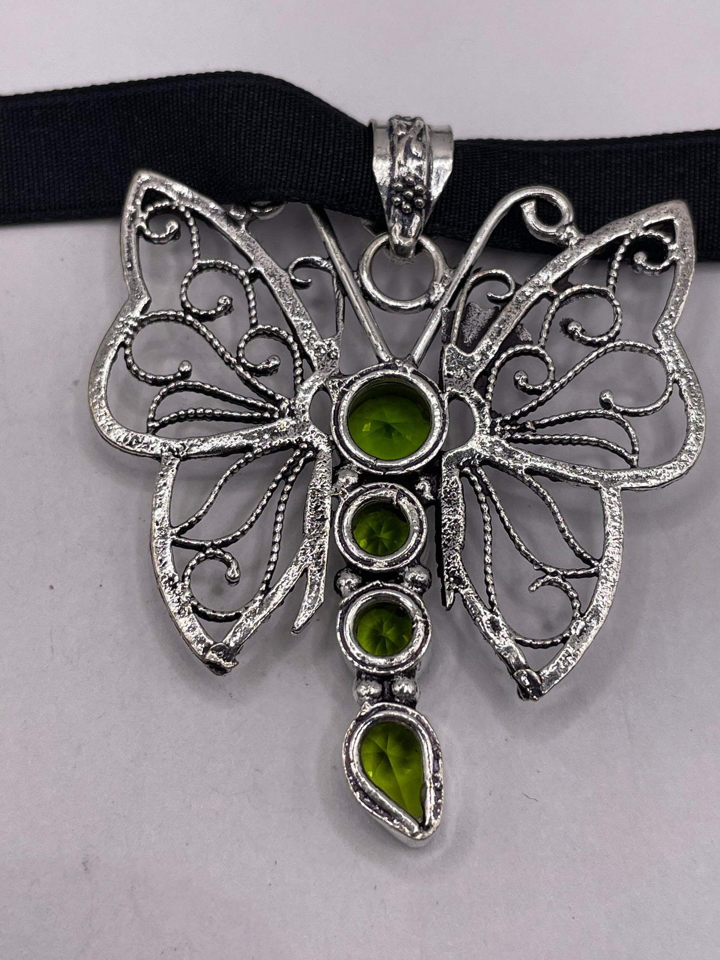 Vintage Moth Choker Green Peridot Necklace