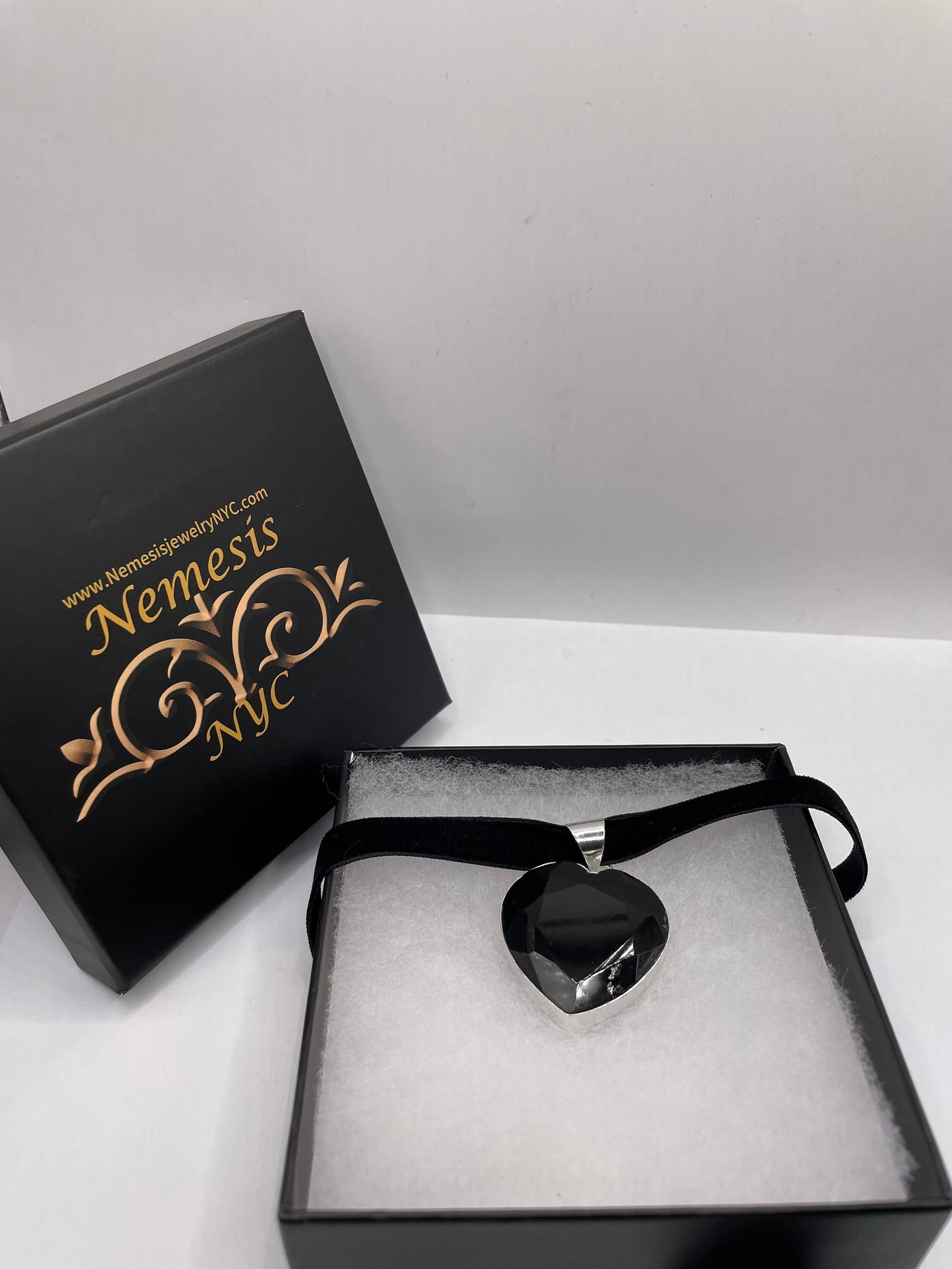 Vintage Heart Antique Black Jet Glass Choker Necklace