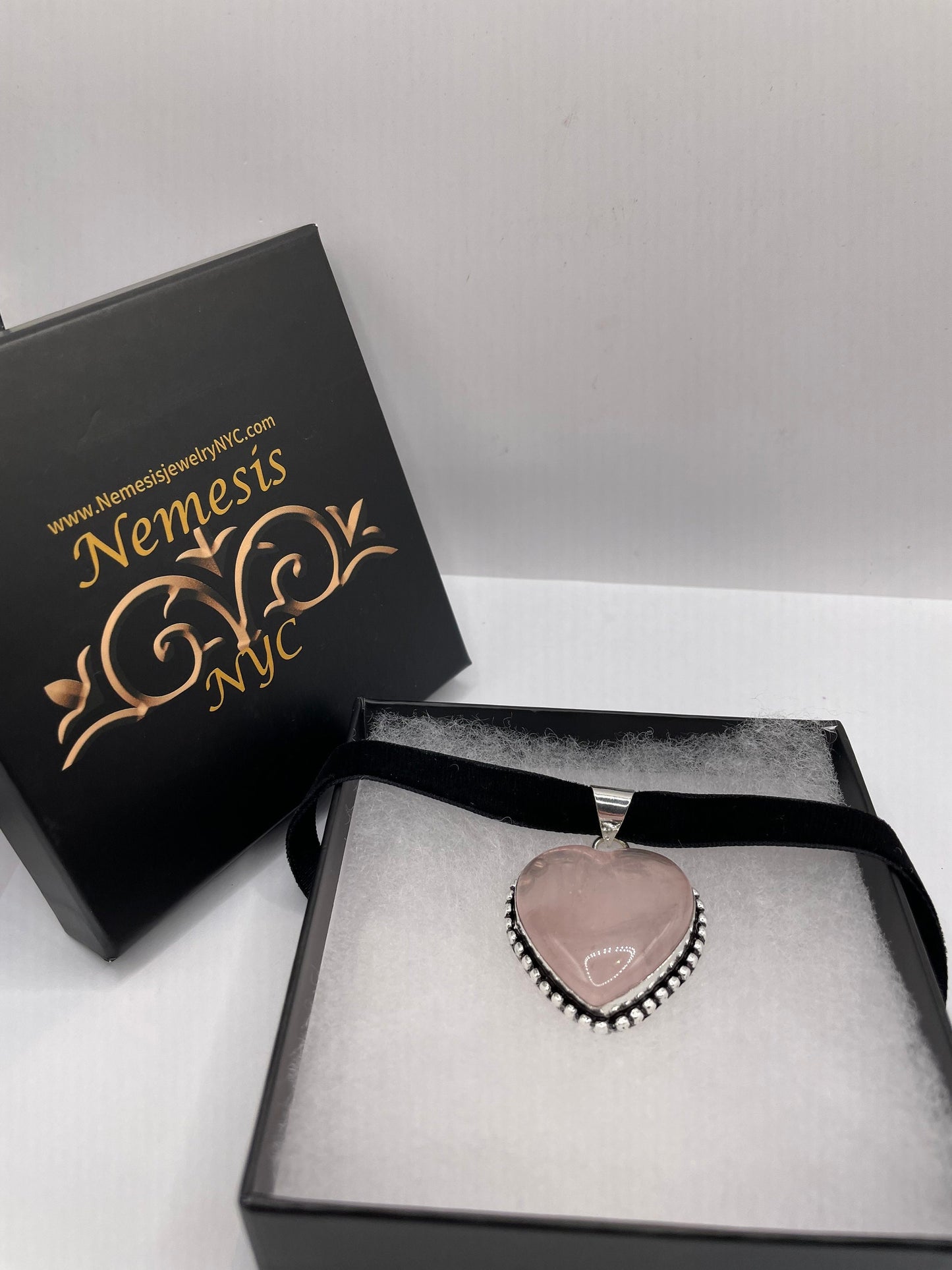 Vintage Rose Quartz Heart Choker Pendant