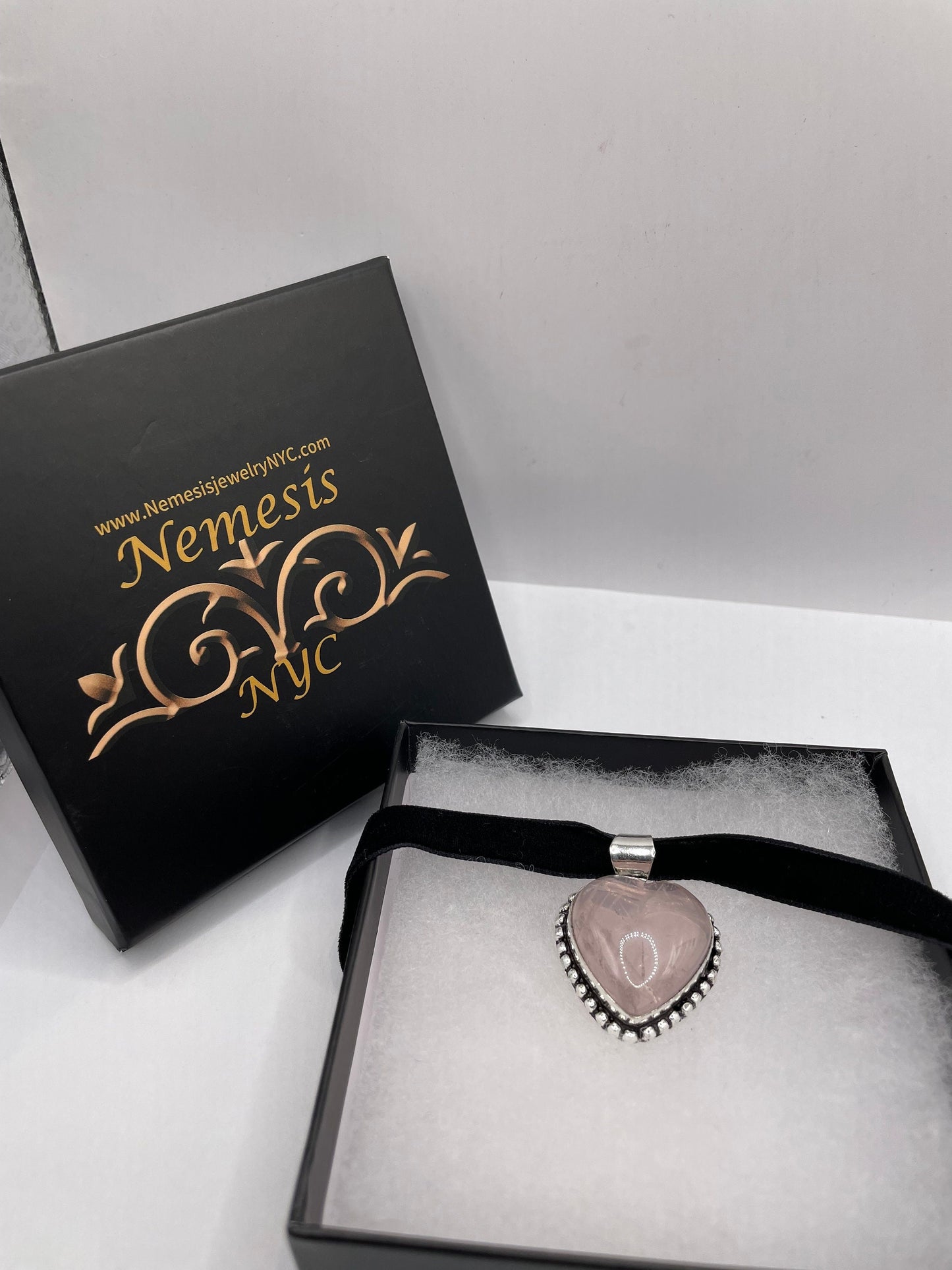 Vintage Rose Quartz Heart Choker Pendant