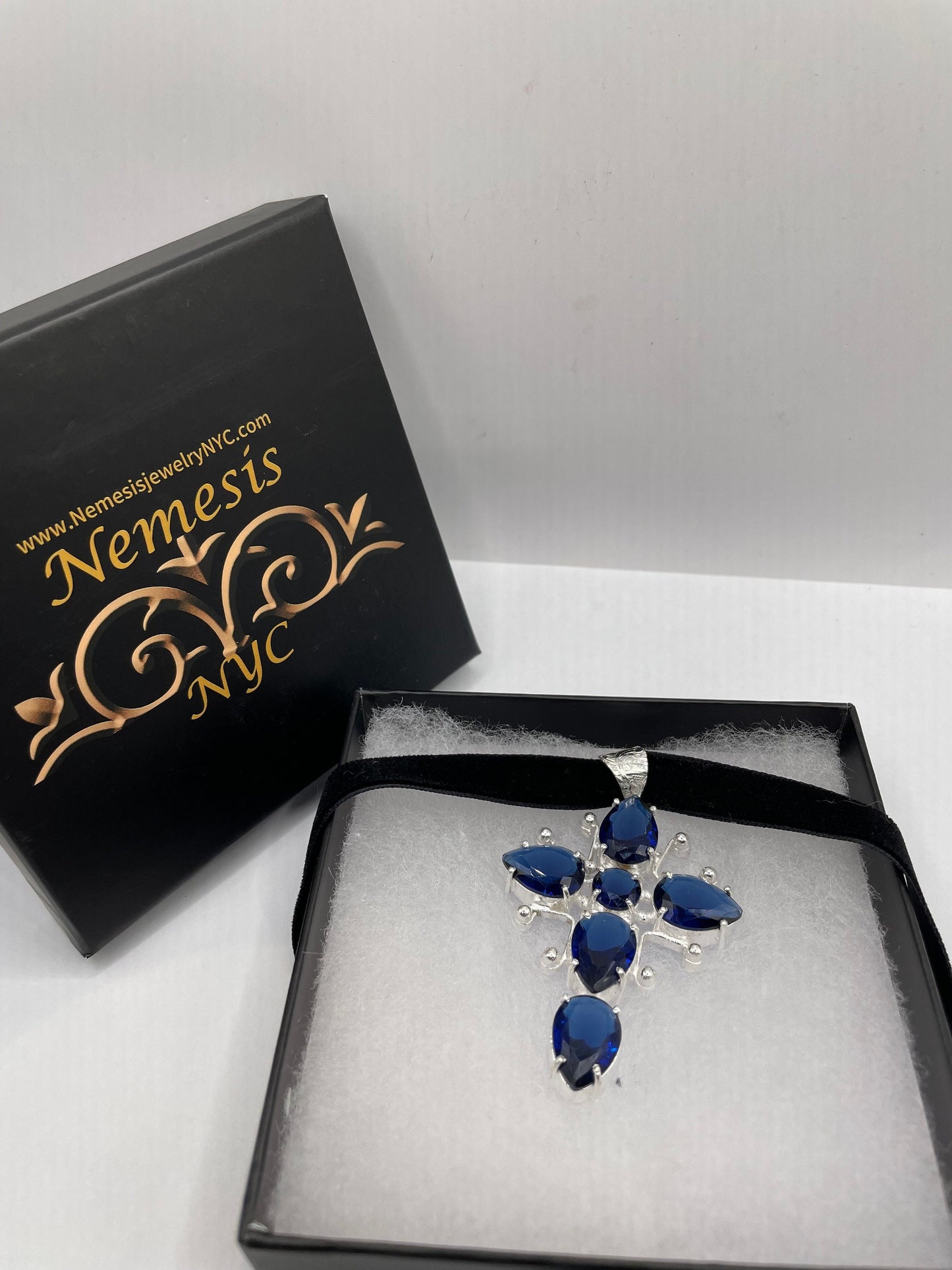 Vintage Colbolt Blue Glass Cross Choker Necklace